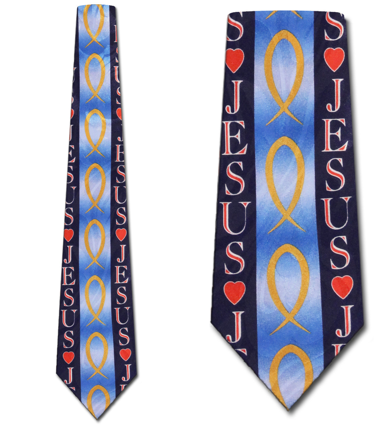 2248-102: I love Jesus Neckties Fish Ichthys Ties Navy by Steven Harris
