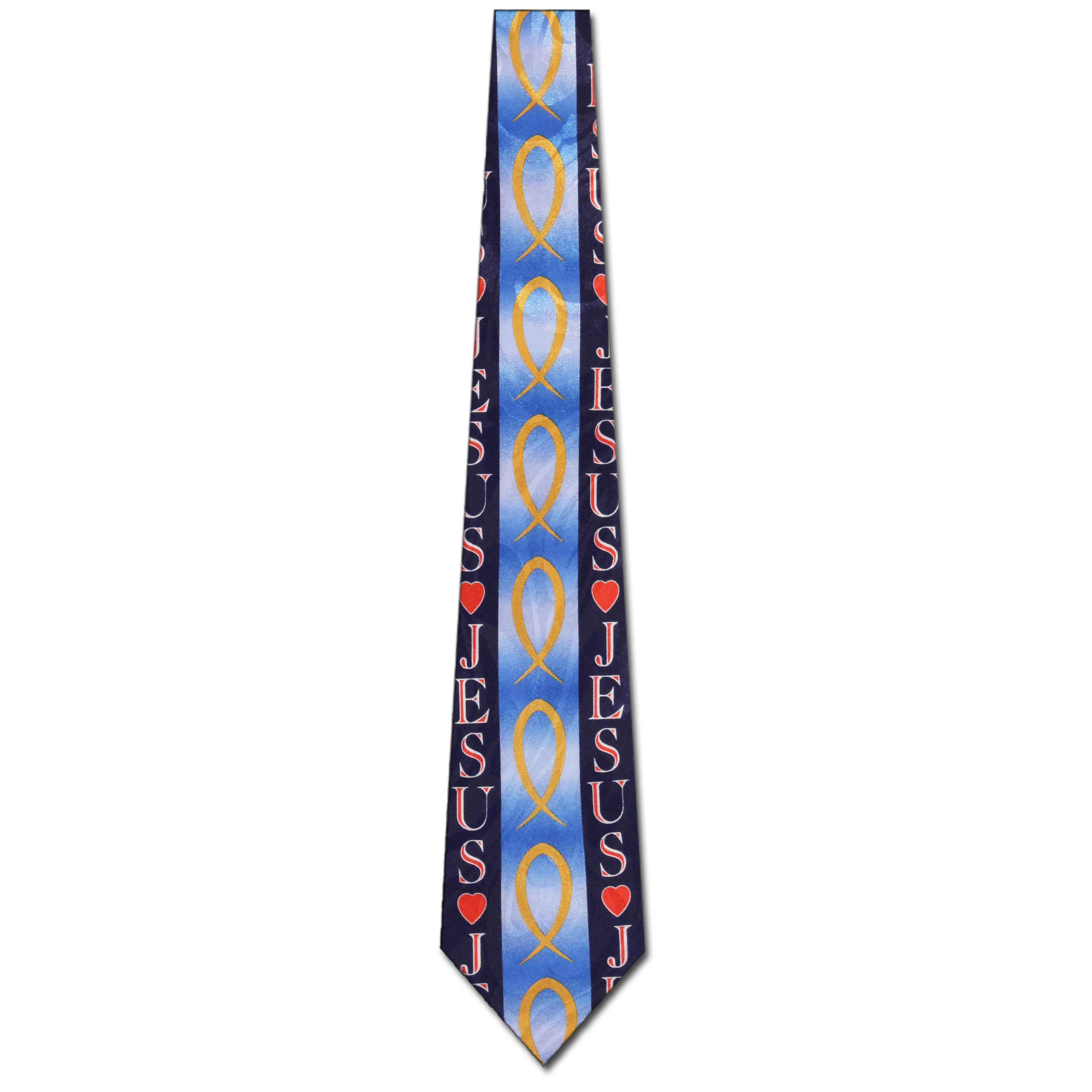 2248-102: I love Jesus Neckties Fish Ichthys Ties Navy by Steven Harris at Abcties.com