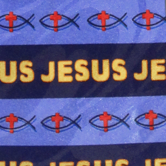 2253-102: Jesus and Ichthys Stripe Tie Religious Fish Neckties Navy by Steven Harris