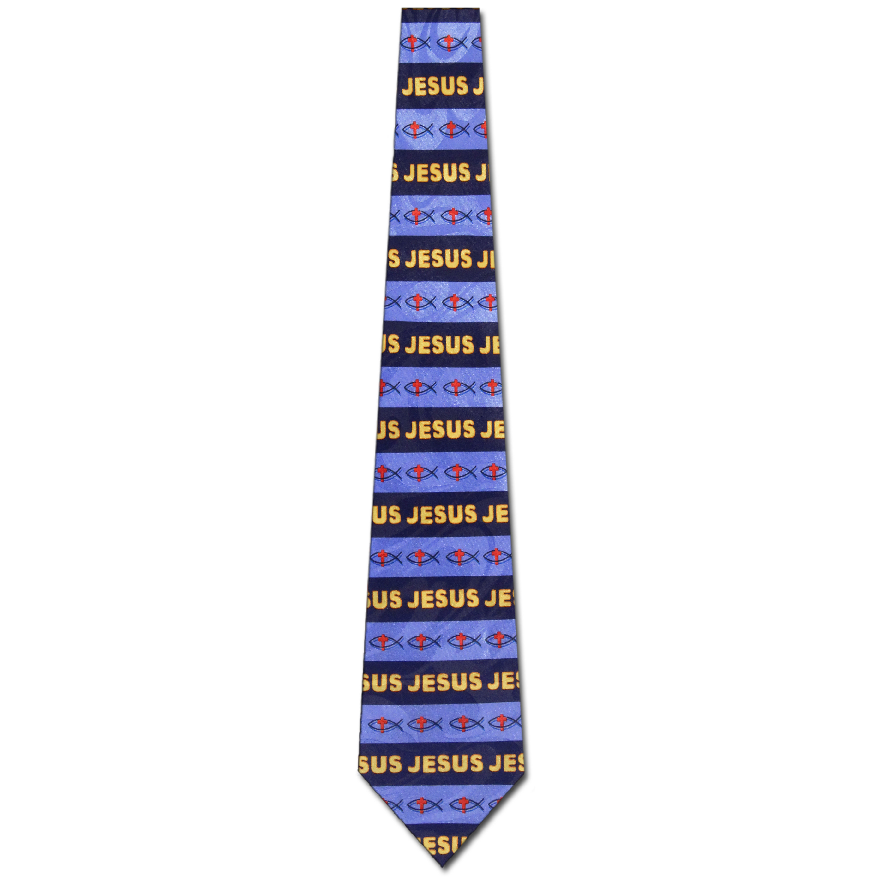 2253-102: Jesus and Ichthys Stripe Tie Religious Fish Neckties Navy by Steven Harris at Abcties.com