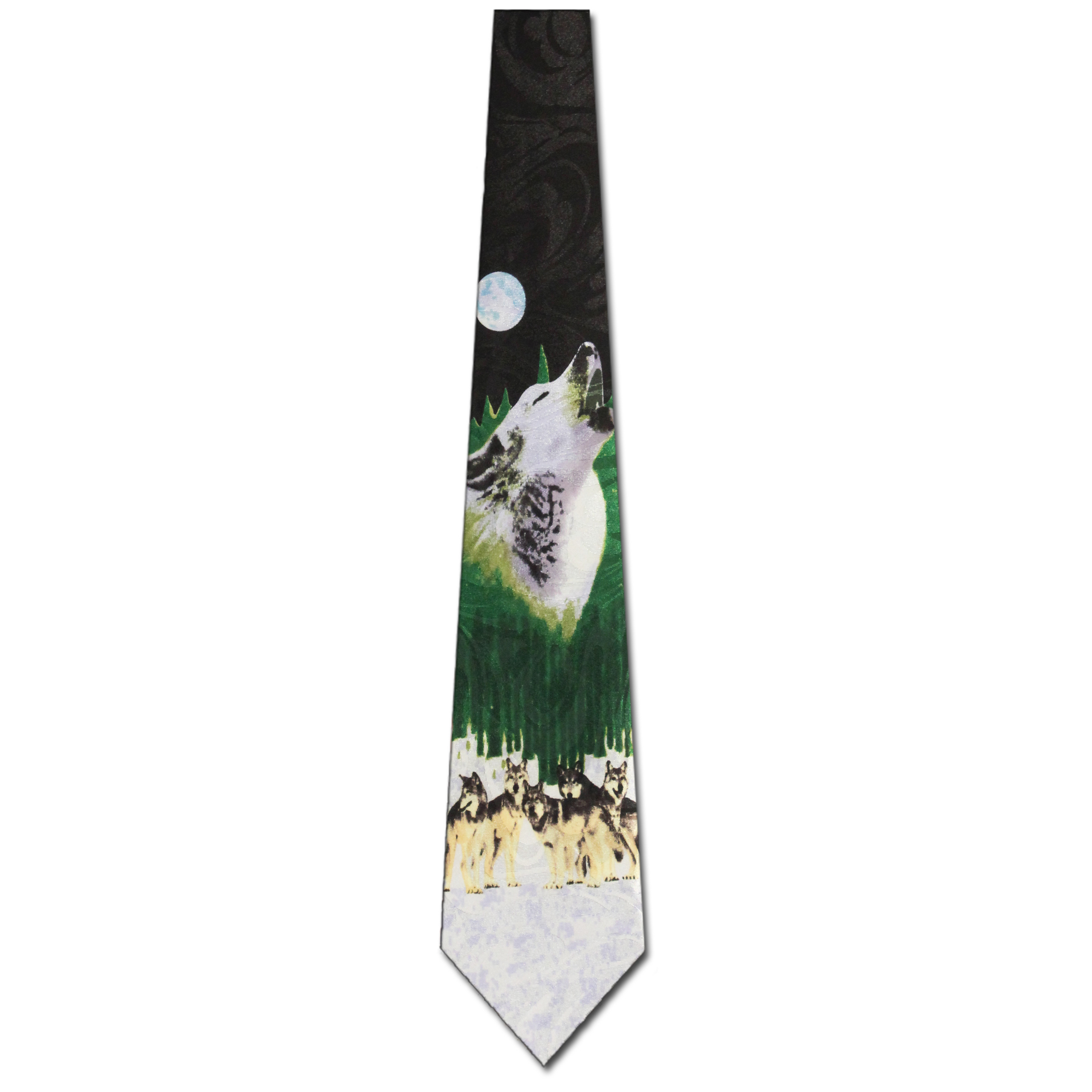 2254-100: Howling Wolf Ties Black Wolves Necktie by Steven Harris at Abcties.com