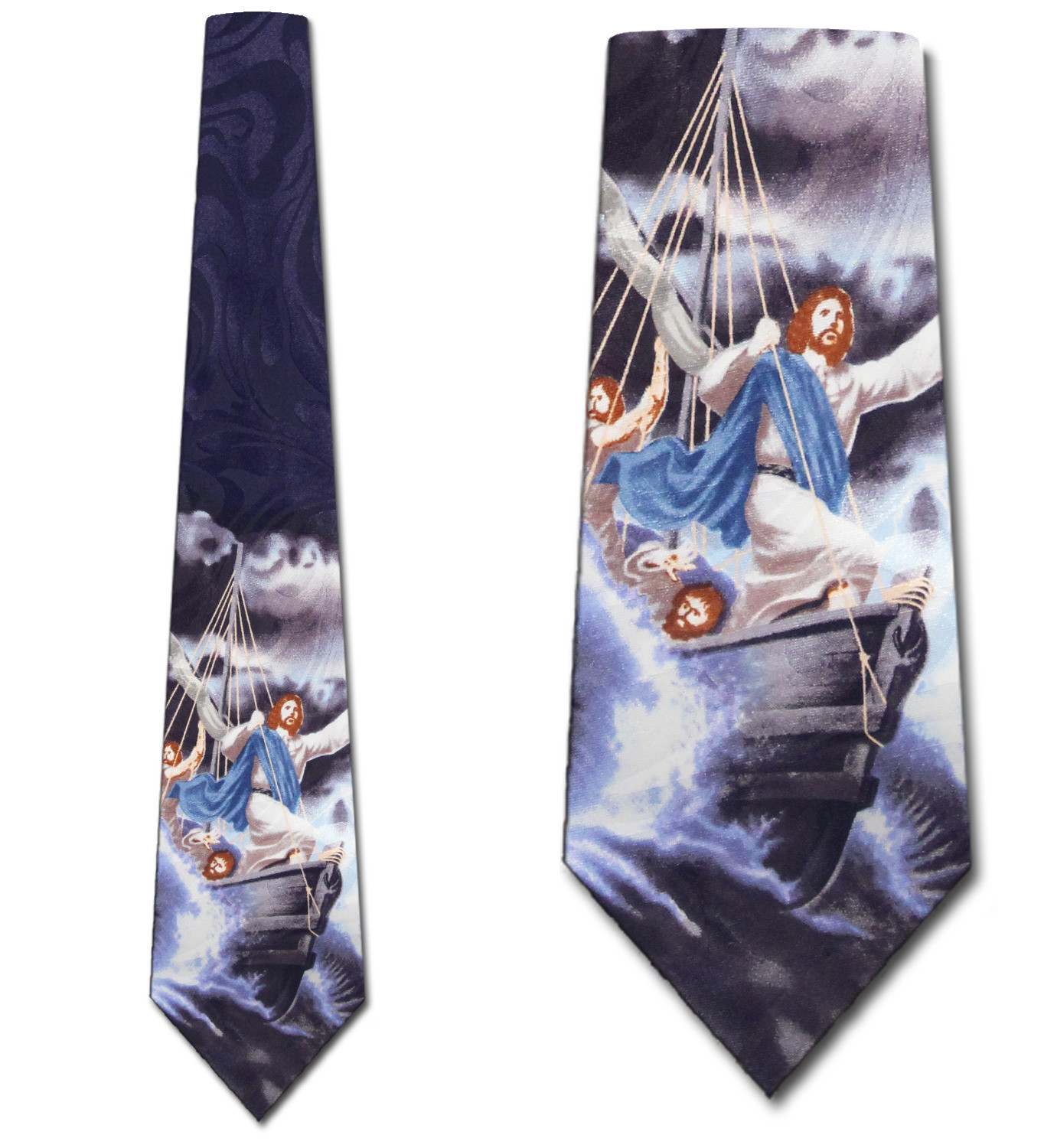 2265-102: Jesus Calming the Storm Tie Disciples Sea of Galilee Neckties Navy by Steven Harris
