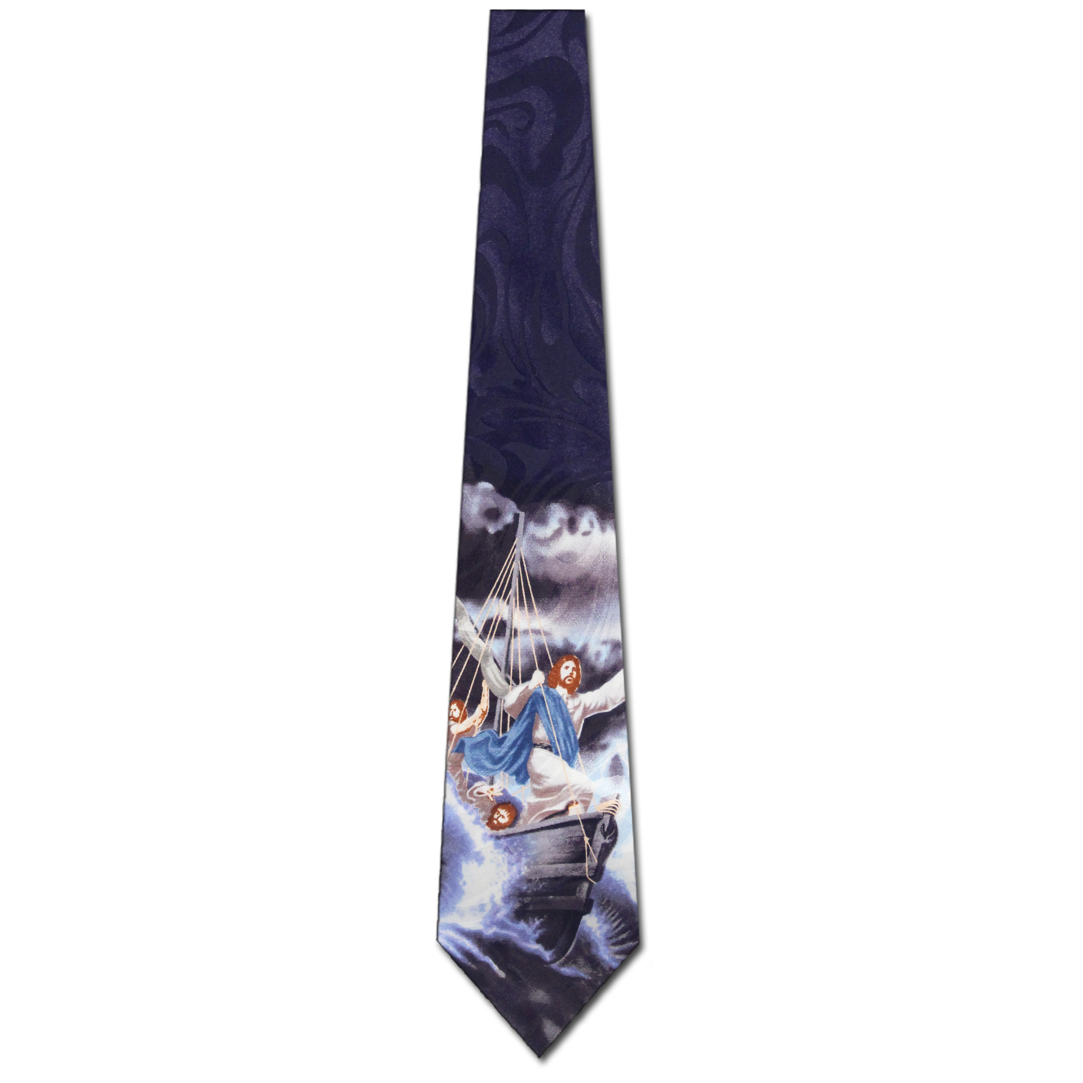 2265-102: Jesus Calming the Storm Tie Disciples Sea of Galilee Neckties Navy by Steven Harris at Abcties.com