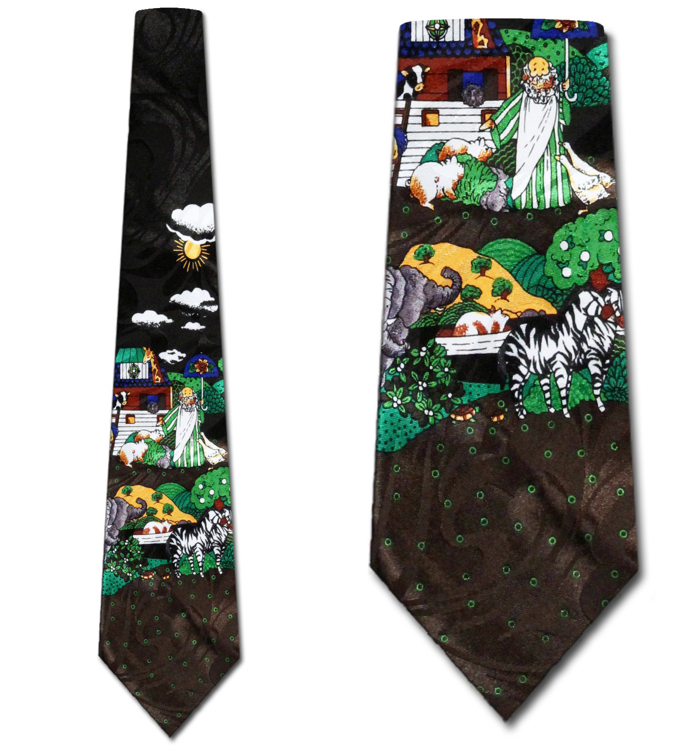 2266-100: Noahs Ark Ties 40 Days Nights Loading Animals Neckties Black by Steven Harris