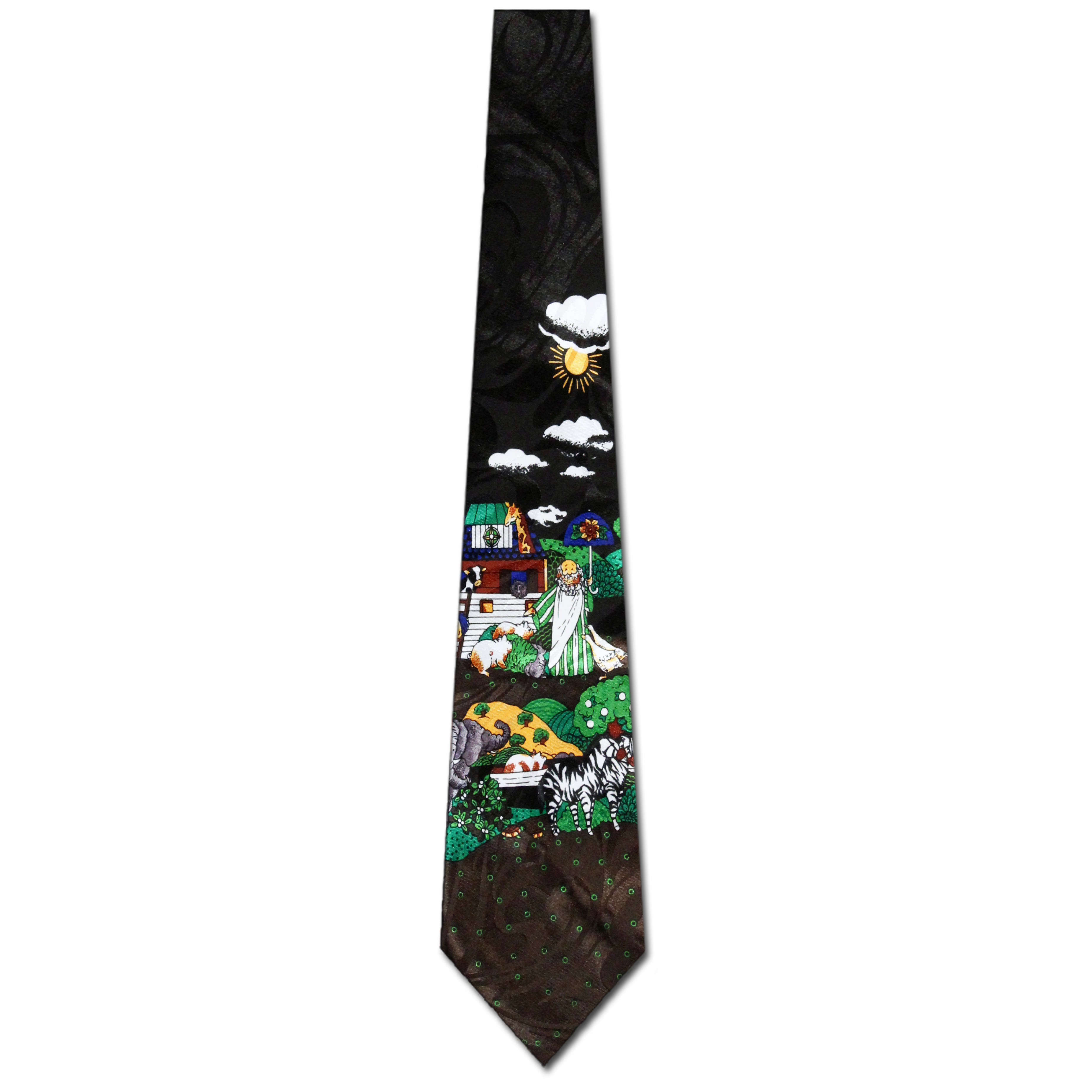 2266-100: Noahs Ark Ties 40 Days Nights Loading Animals Neckties Black by Steven Harris at Abcties.com
