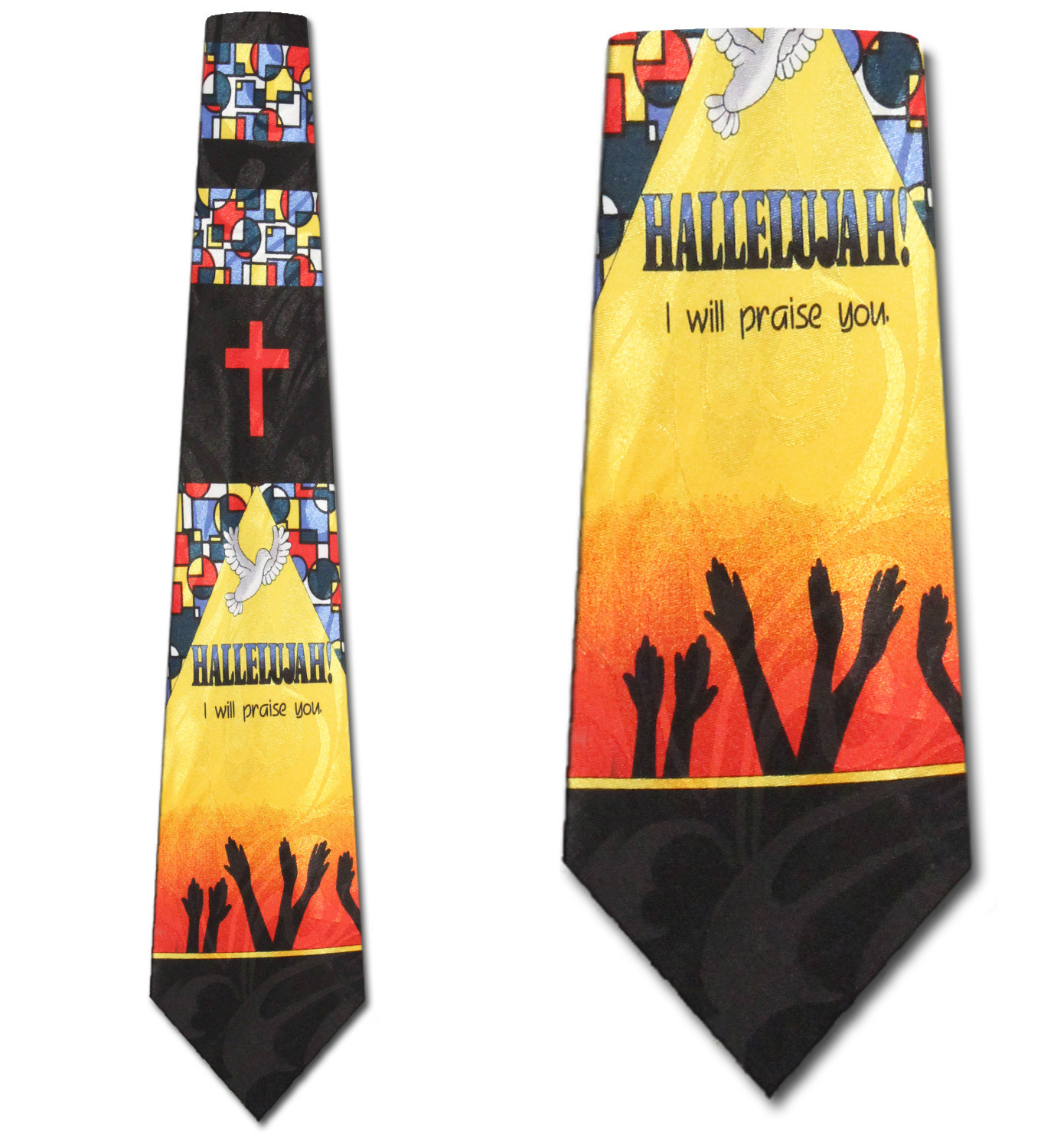 2288-100: Hallelujah Ties Stained Glass Doves Church Neckties Black by Steven Harris