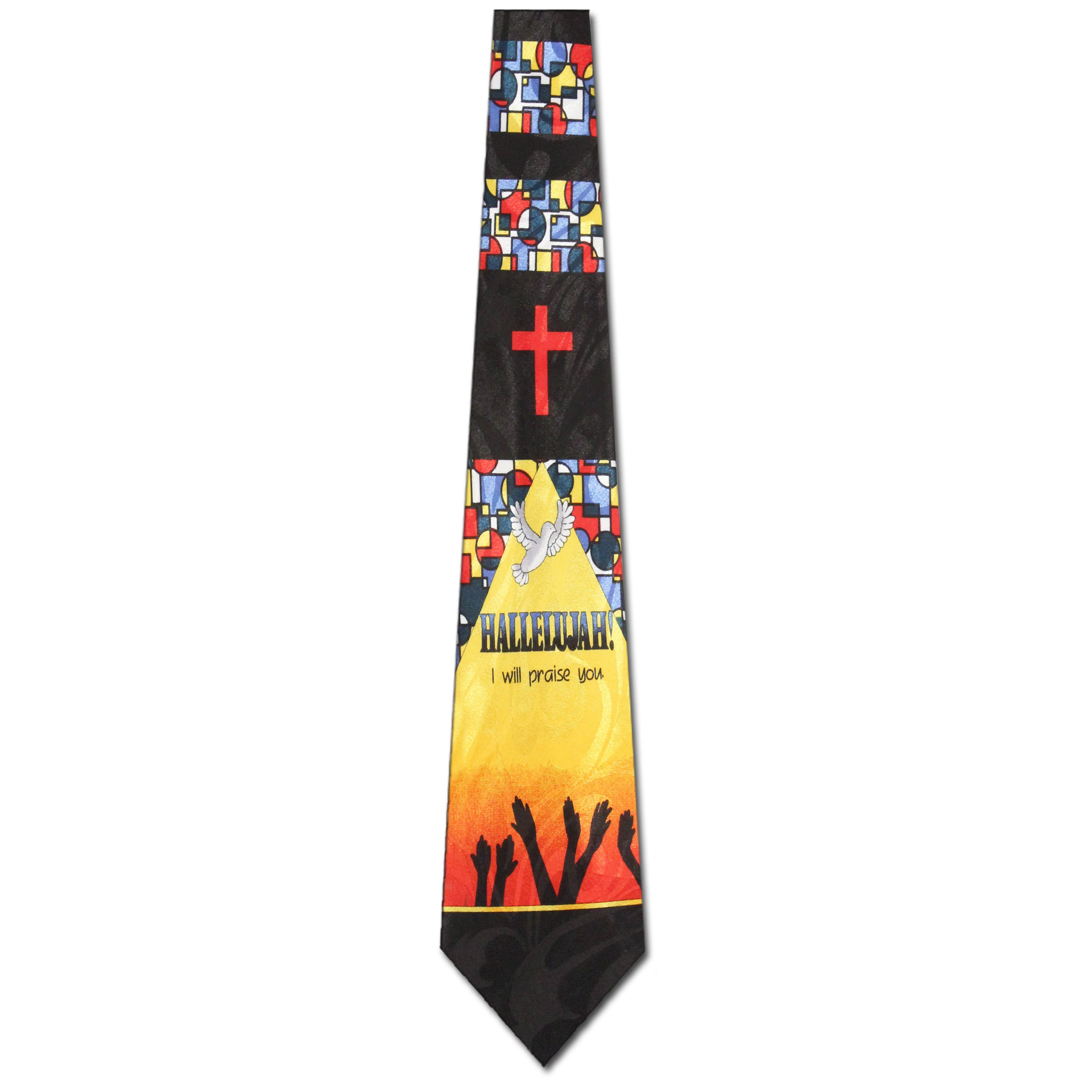 2288-100: Hallelujah Ties Stained Glass Doves Church Neckties Black by Steven Harris at Abcties.com