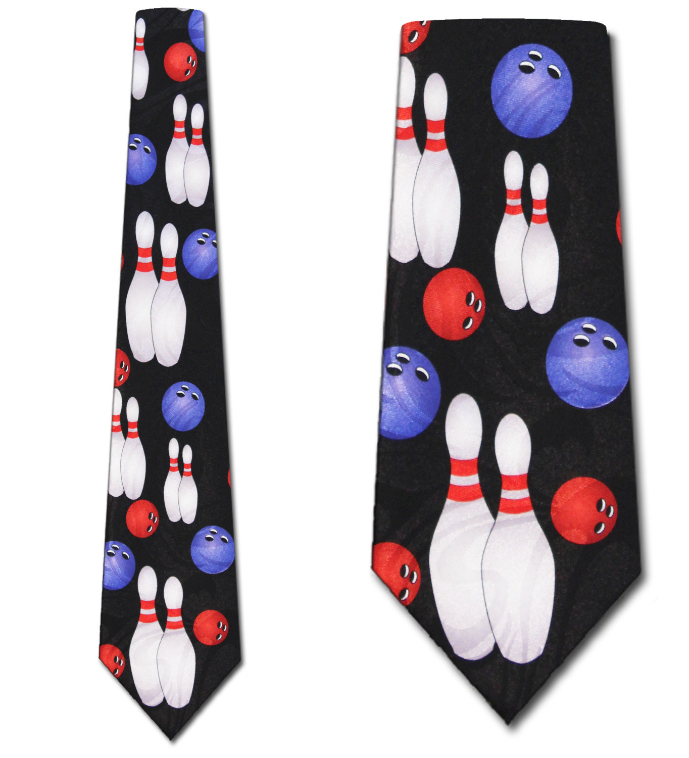2291-100: Bowling Pins Balls Necktie Black Neckties by Steven Harris
