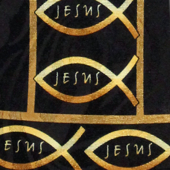 2292-100: Golden Ichthys Necktie Jesus Fish Line Art Ties Black by Steven Harris