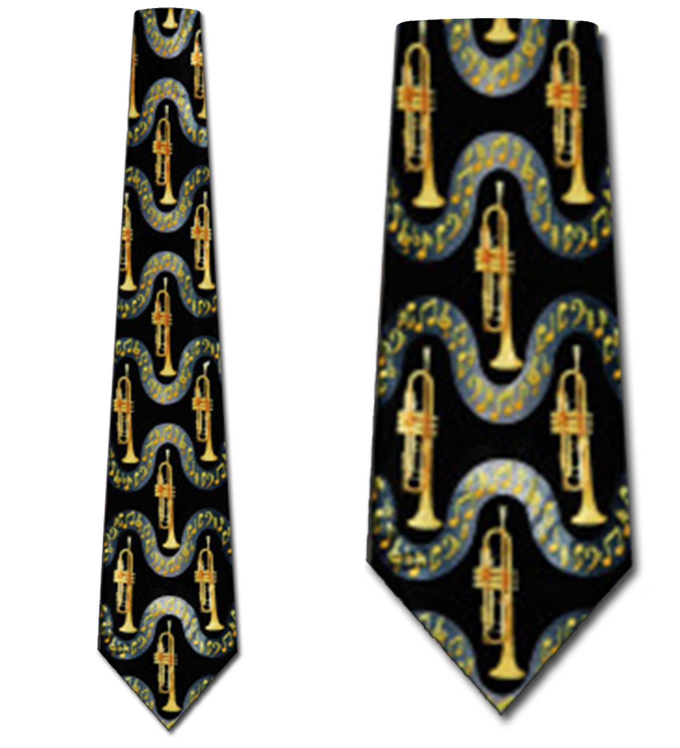 2293-100: Trumpet Wave Ties Black Music Horn Notes Necktie by Steven Harris