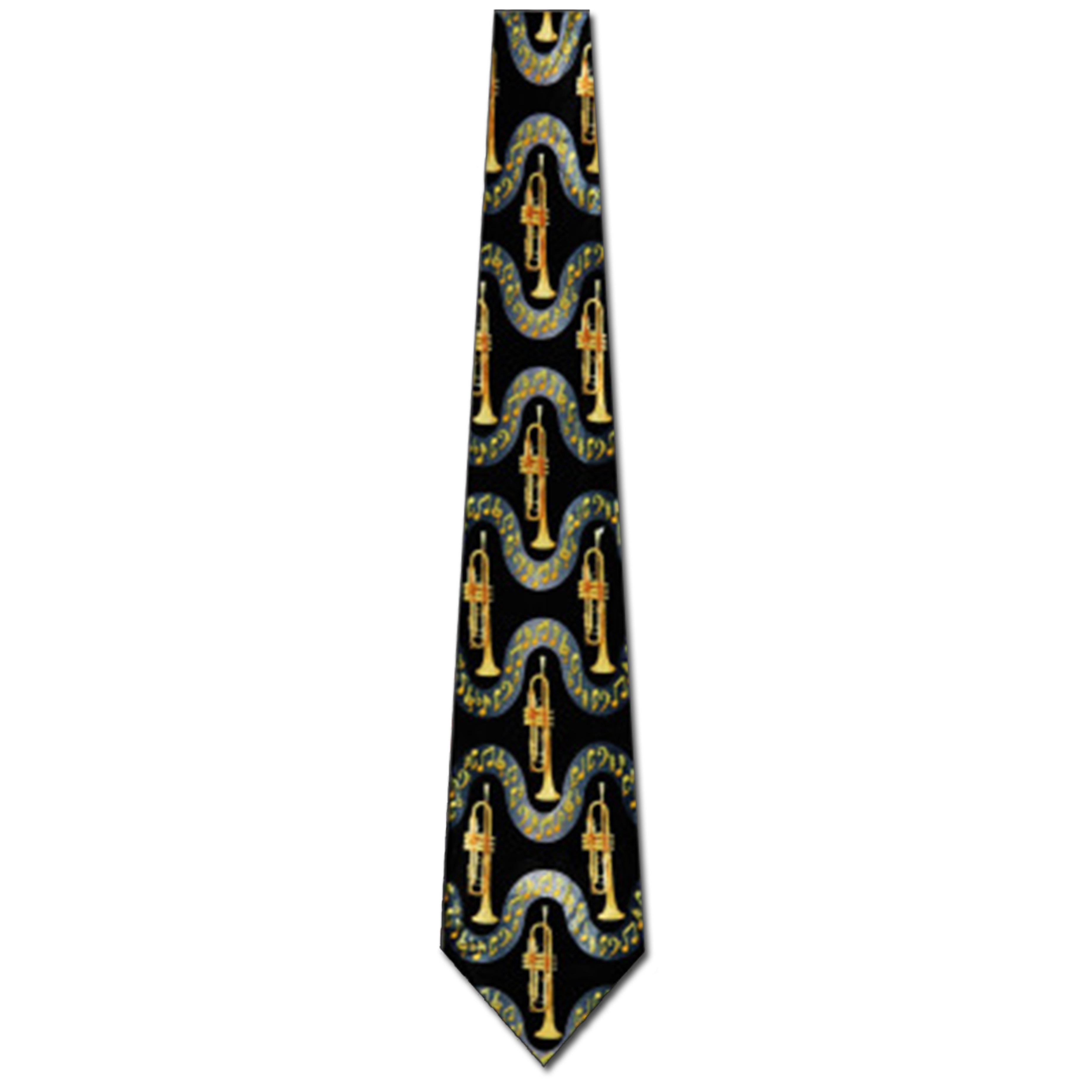 2293-100: Trumpet Wave Ties Black Music Horn Notes Necktie by Steven Harris at Abcties.com