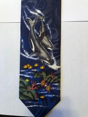 2299-100: Dolphins Tie Dolphin with Coral Necktie by Steven Harris