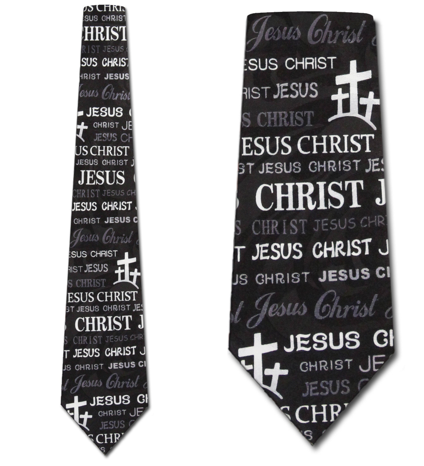 2302-100: Jesus Christ Text Ties Crosses Necktie Black by Steven Harris