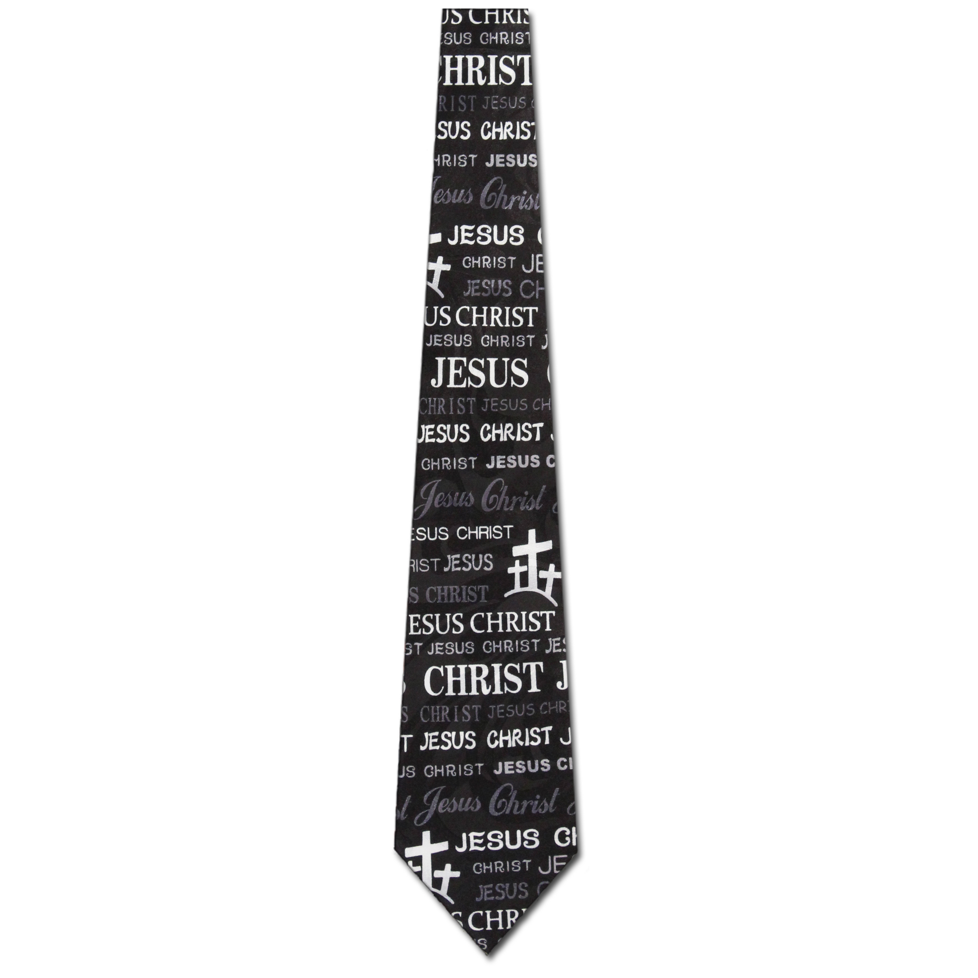2302-100: Jesus Christ Text Ties Crosses Necktie Black by Steven Harris at Abcties.com
