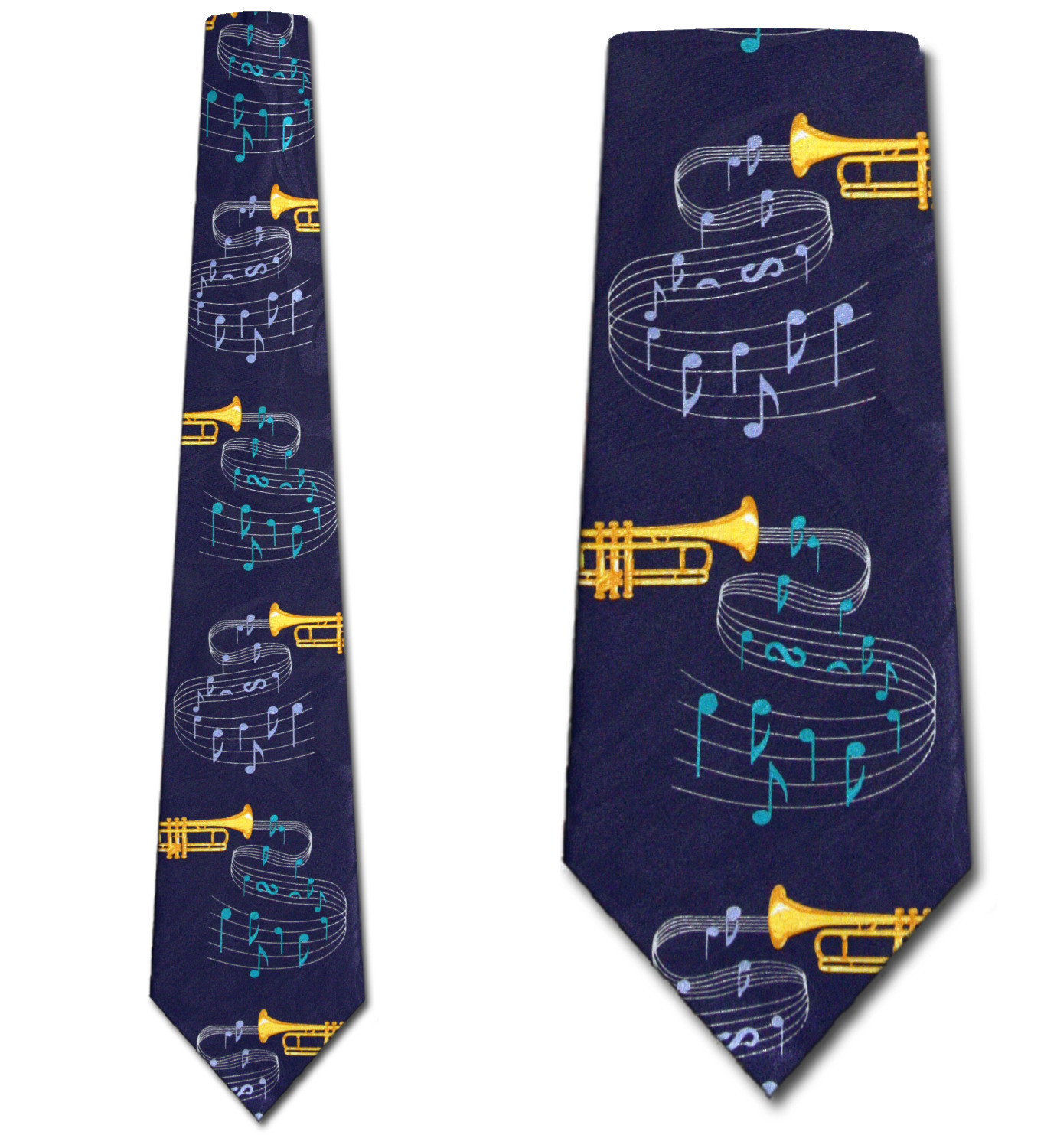 2312-102: Trumpet Neckties Horns Music Notes Ties Navy by Steven Harris at Abcties.com