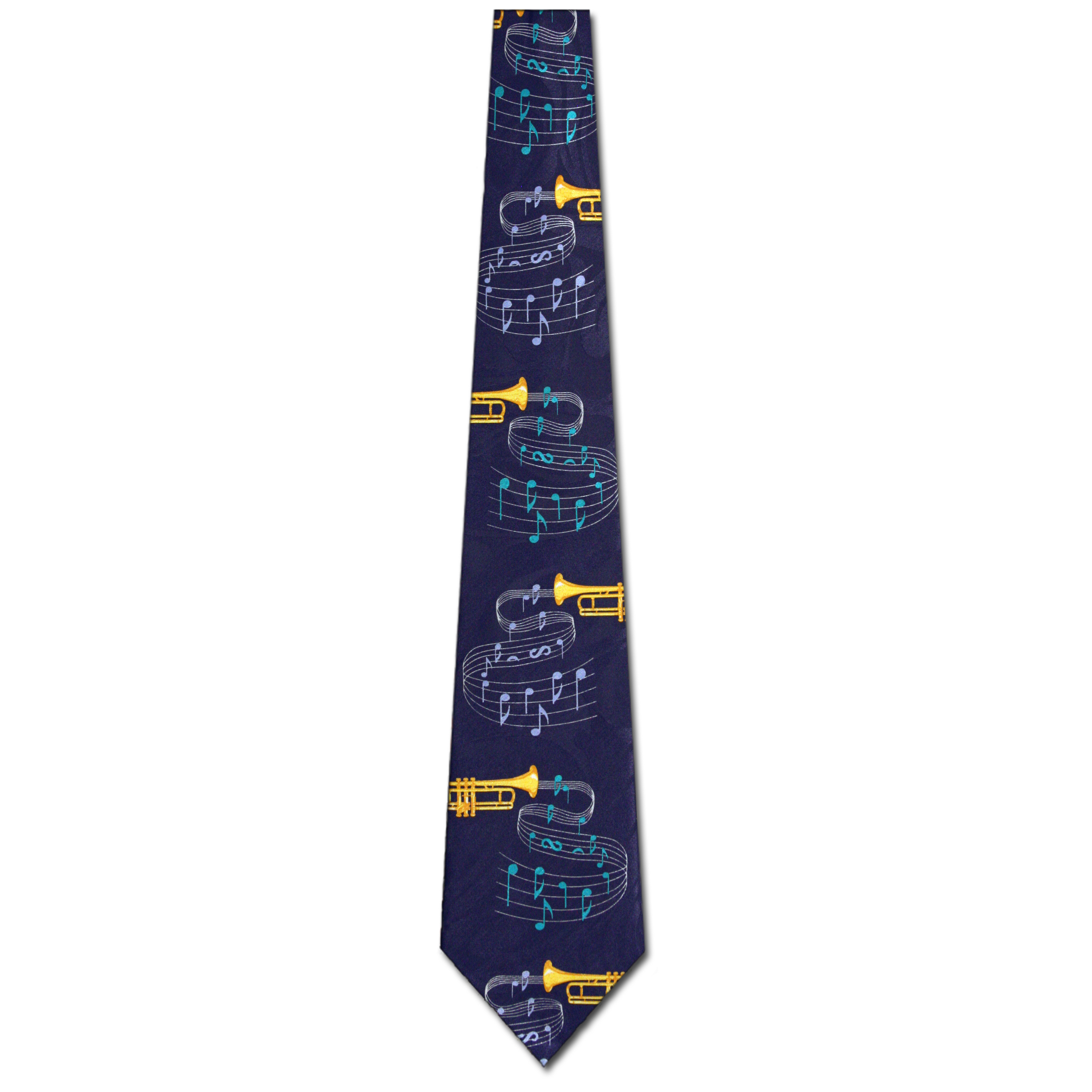 2312-102: Trumpet Neckties Horns Music Notes Ties Navy by Steven Harris at Abcties.com