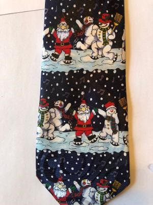 2315-100: Santa and Snowmen Ties Dancing Christmas Neckties Black by Steven Harris