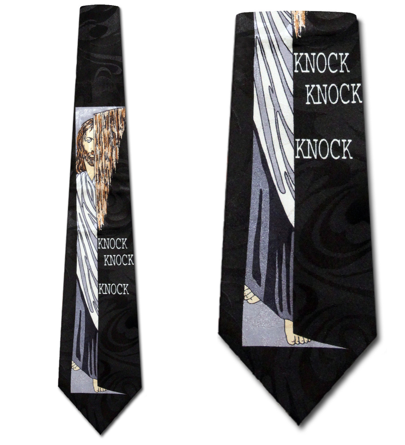 2320-100: Knock Knock Ties Its Jesus Door Neckties Black by Steven Harris at Abcties.com