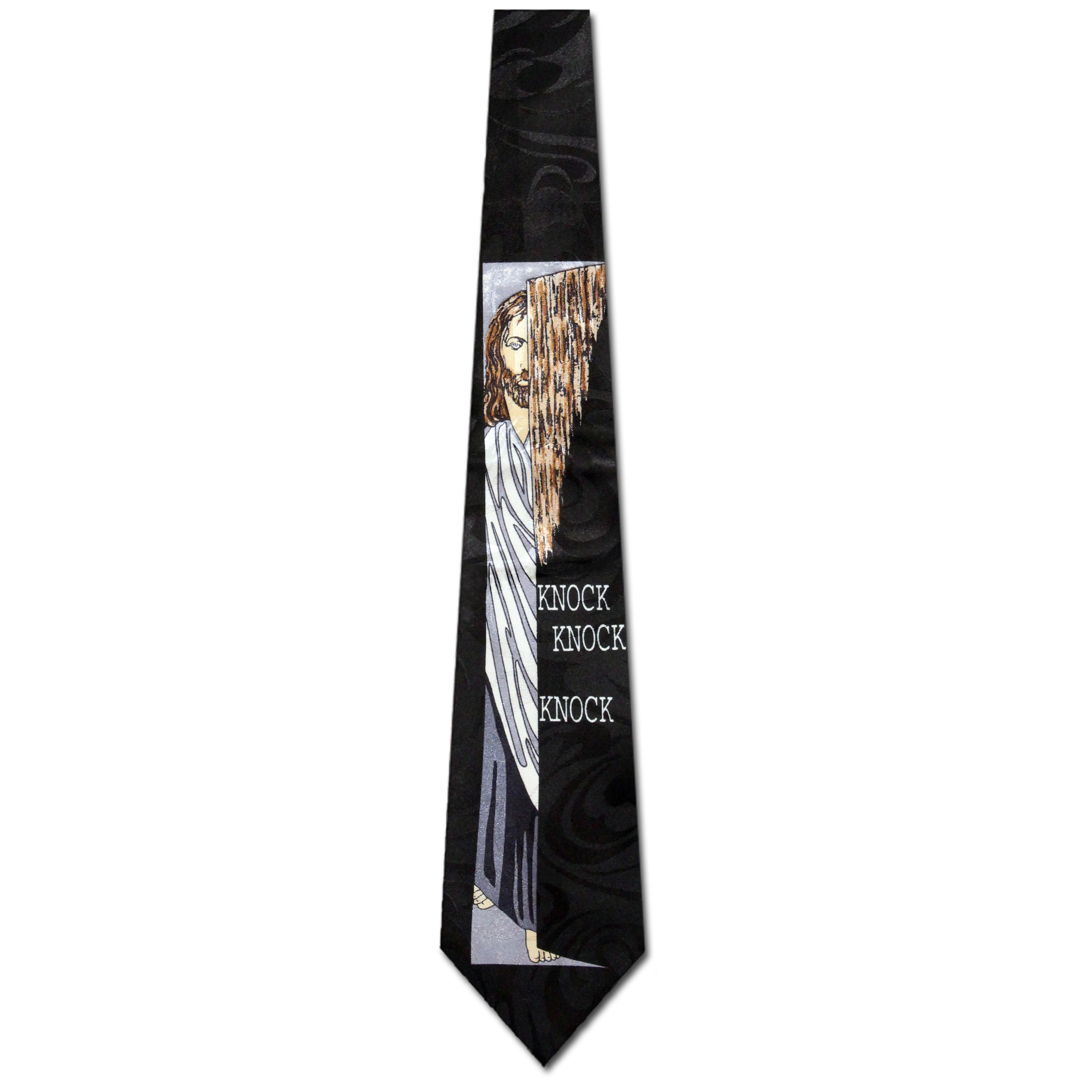 2320-100: Knock Knock Ties Its Jesus Door Neckties Black by Steven Harris at Abcties.com