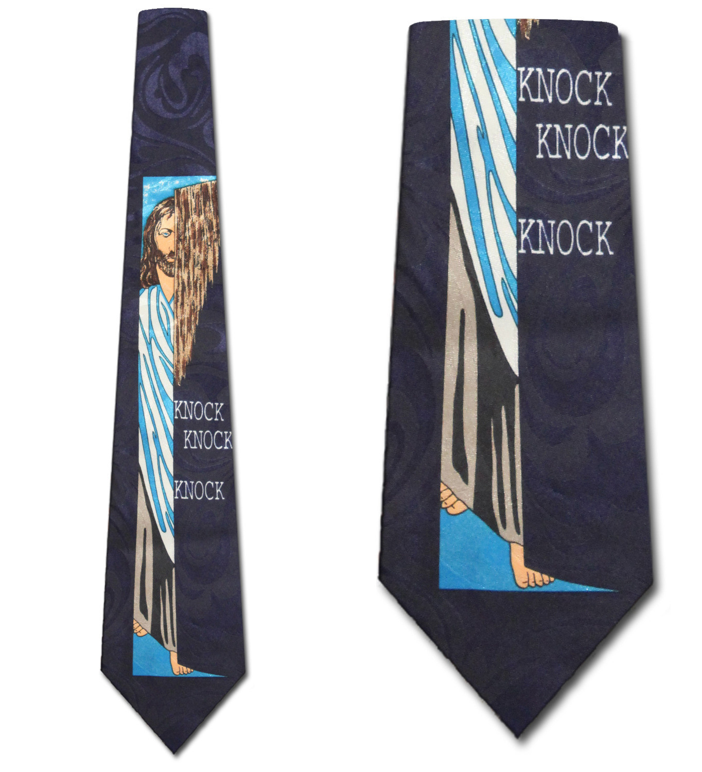 2320-102: Knock Knock Ties Its Jesus Door Neckties Navy by Steven Harris at Abcties.com