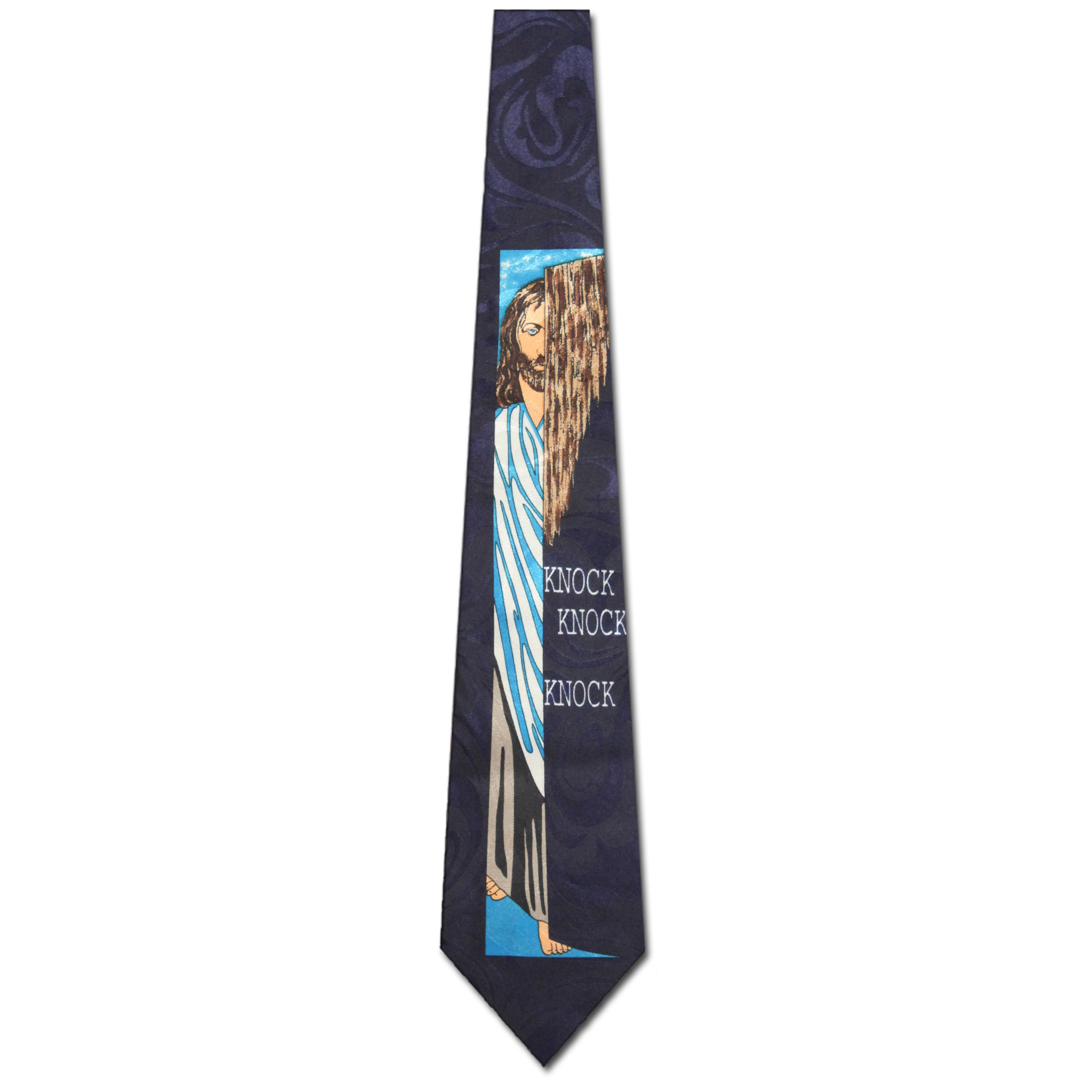 2320-102: Knock Knock Ties Its Jesus Door Neckties Navy by Steven Harris at Abcties.com