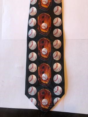 2324-100: Baseball Gloves and Balls Tie Black Base Ball Neckties by Steven Harris