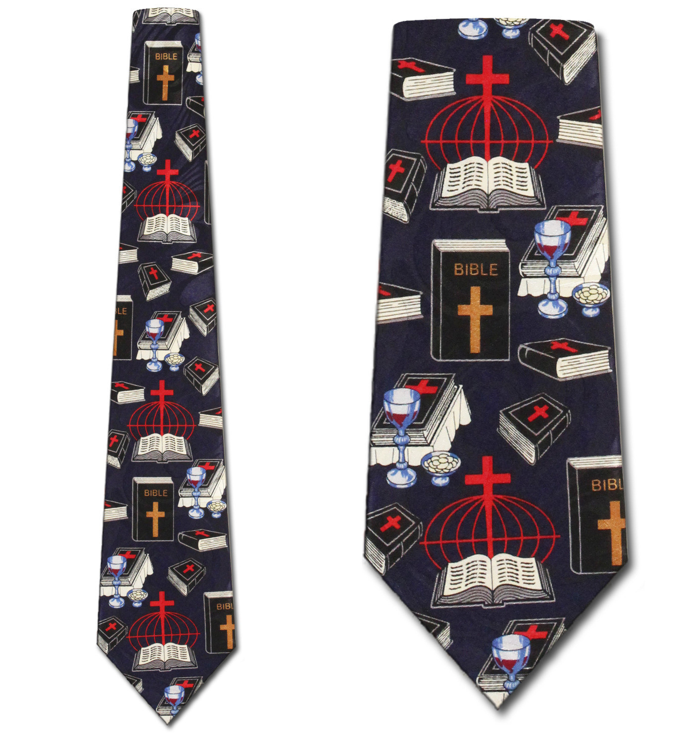 2339-102: Communion Neckties Bible Cross Wine Bread Ties Navy by Steven Harris at Abcties.com