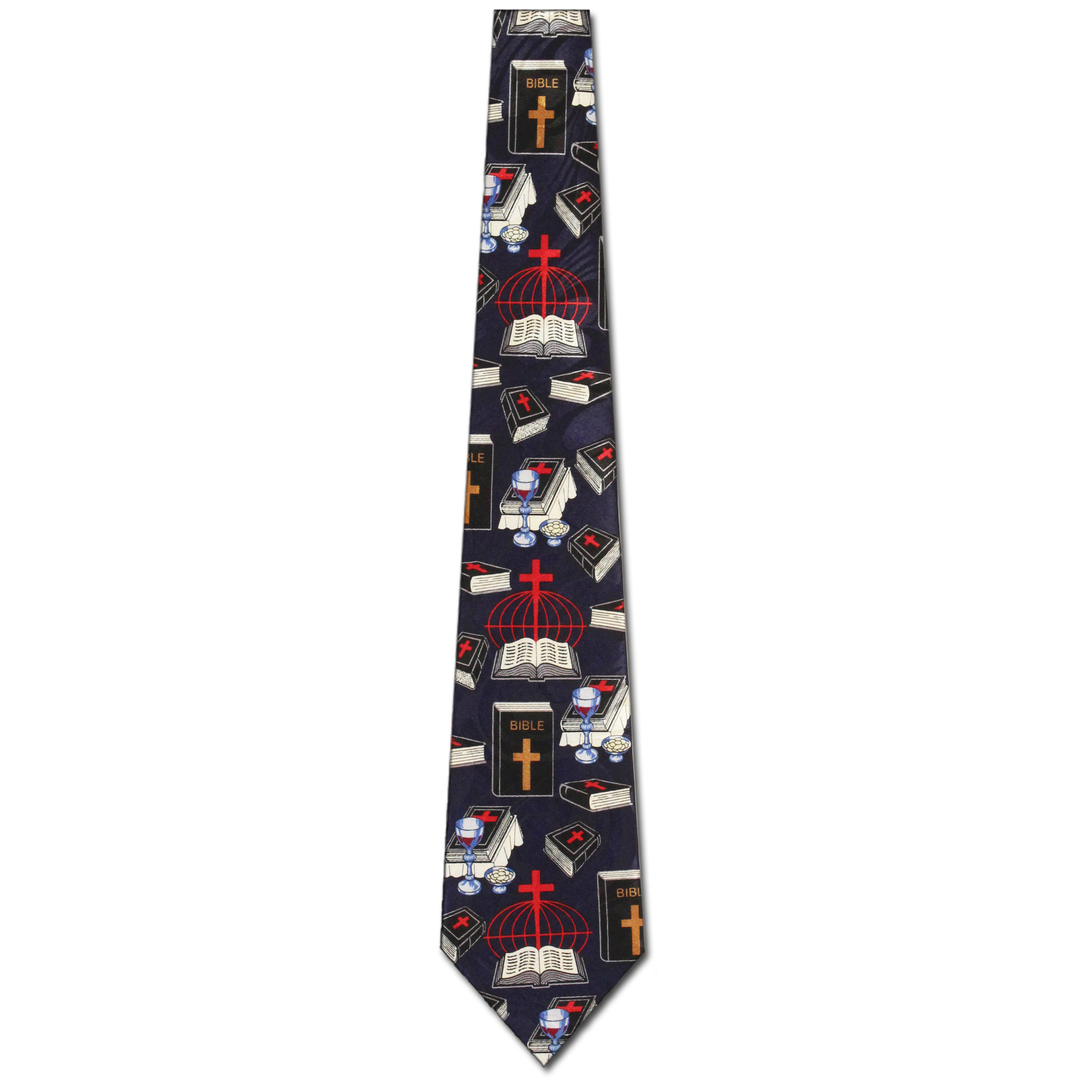 2339-102: Communion Neckties Bible Cross Wine Bread Ties Navy by Steven Harris at Abcties.com