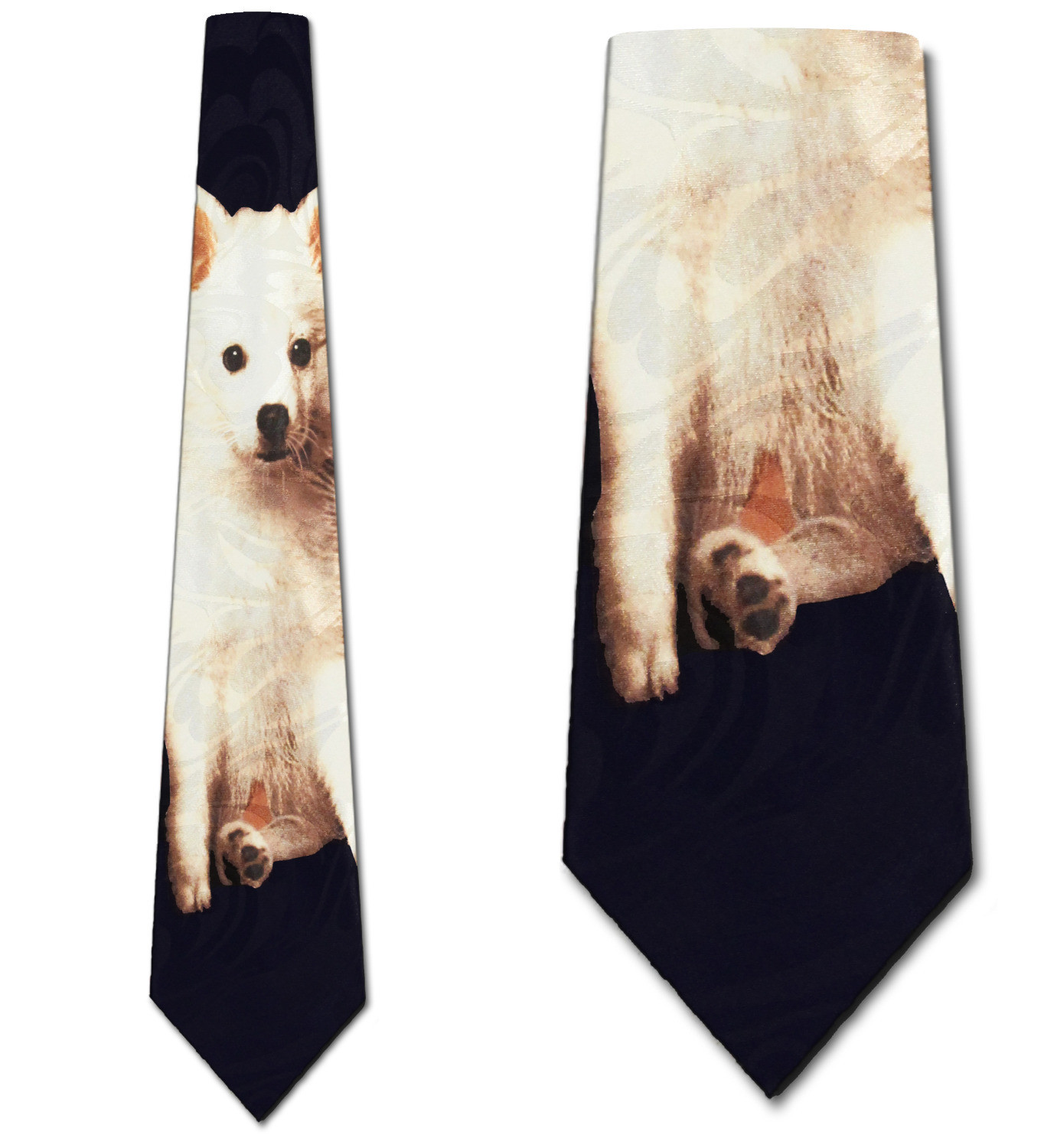 2341-100: Dog Ties Black White Samoyed Necktie by Steven Harris