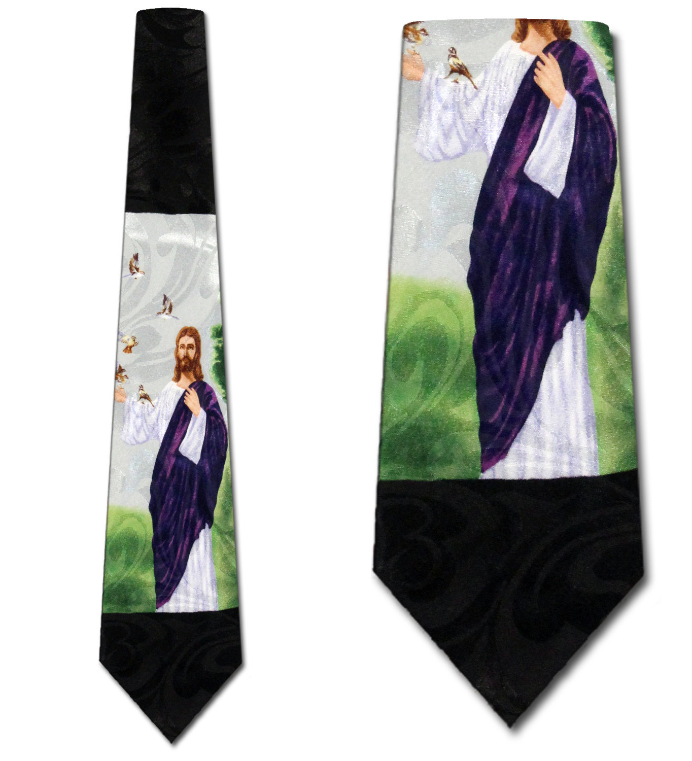 2359-100: Jesus with Sparrows Ties Not one will fall to the Ground Neckties Black by Steven Harris at Abcties.com