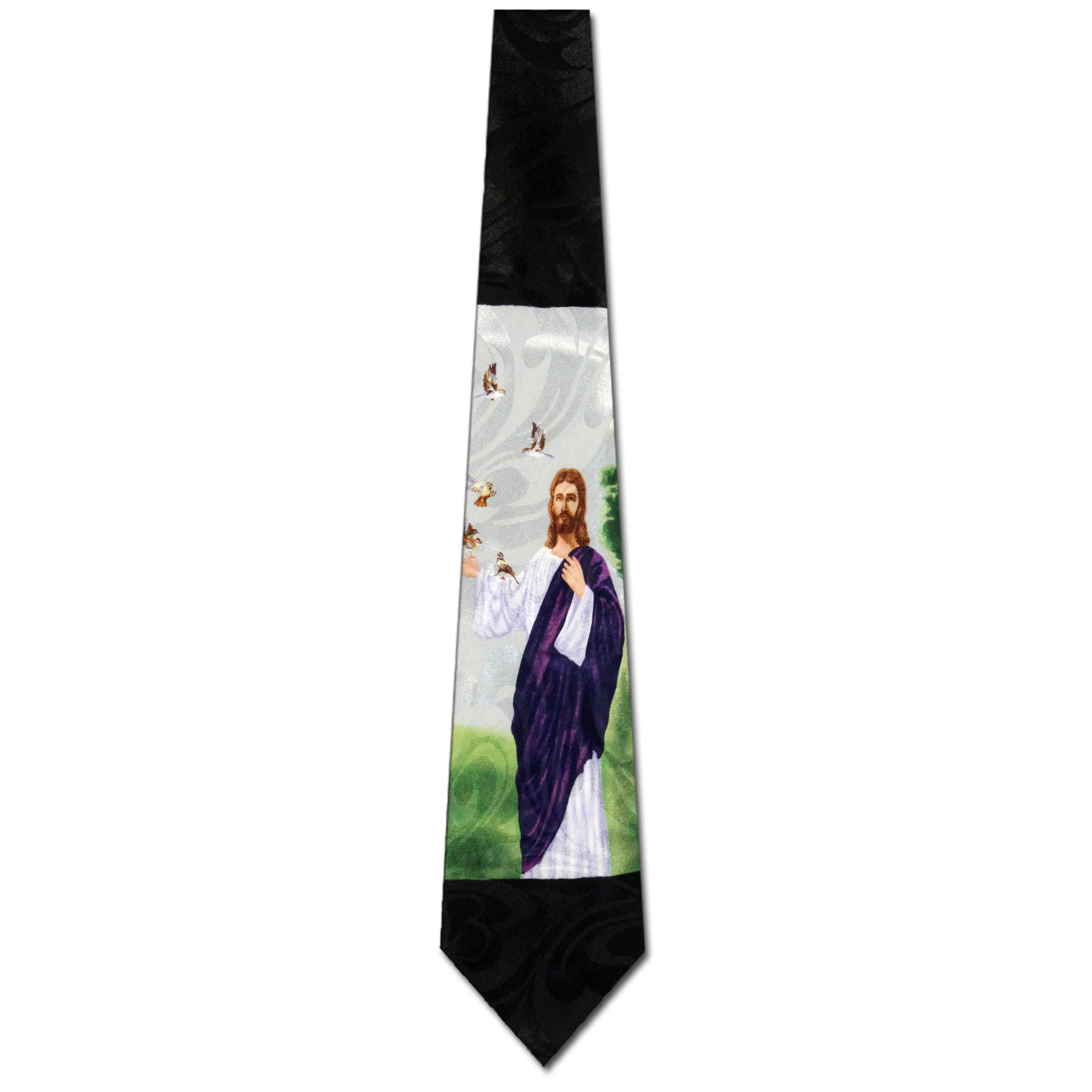 2359-100: Jesus with Sparrows Ties Not one will fall to the Ground Neckties Black by Steven Harris at Abcties.com