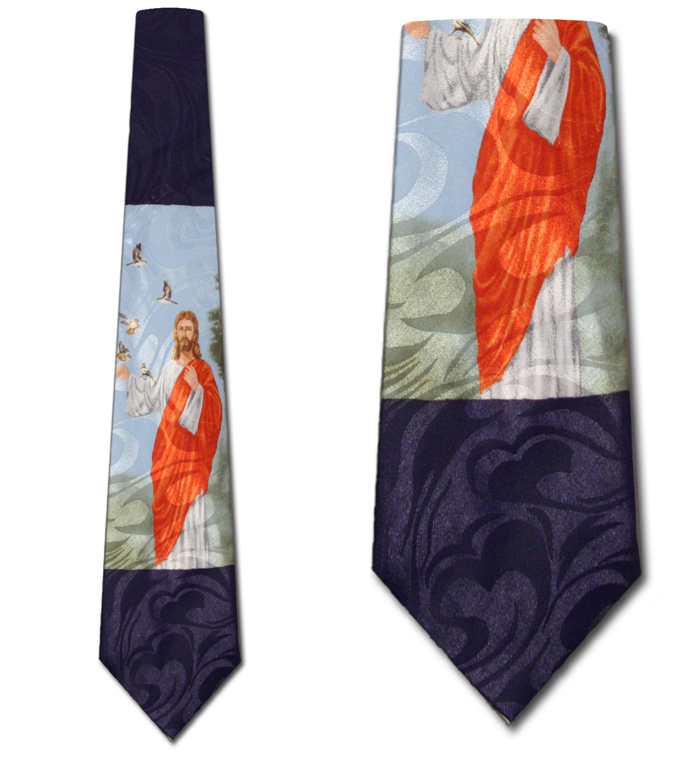 2359-102: Jesus with Sparrows Ties Not one will fall to the Ground Neckties Navy by Steven Harris at Abcties.com