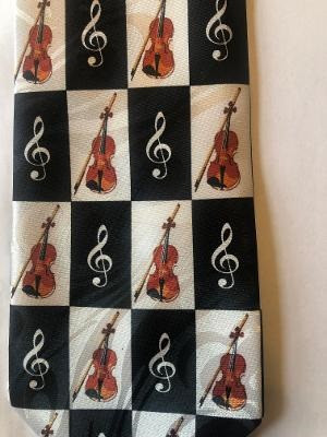 2367-100: Checkered Violin Ties G-Clef String Instrument Neckties by Steven Harris