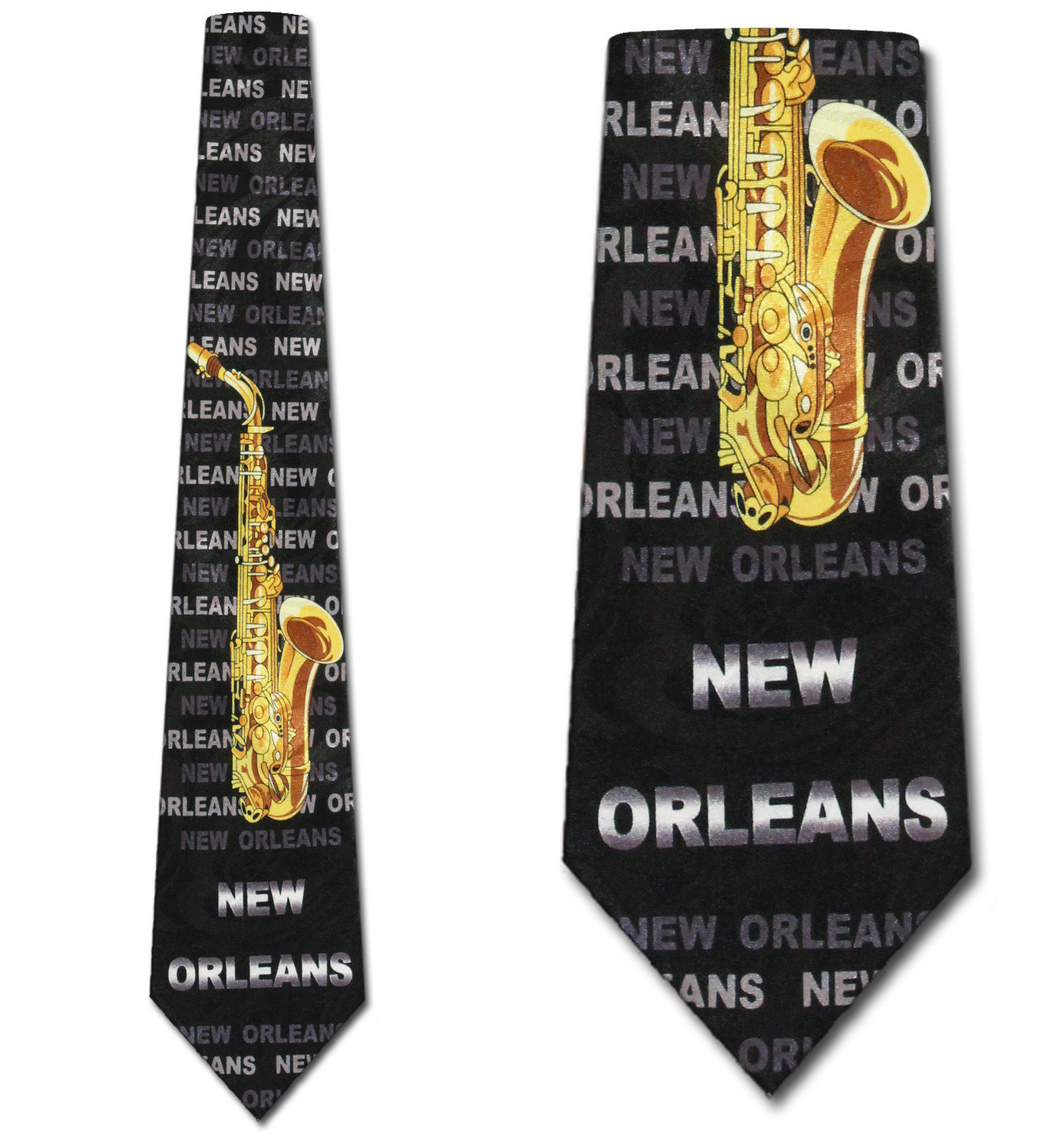 2409-100: New Orleans Saxophone Ties NOLA Music Jazz Neckties Black by Steven Harris