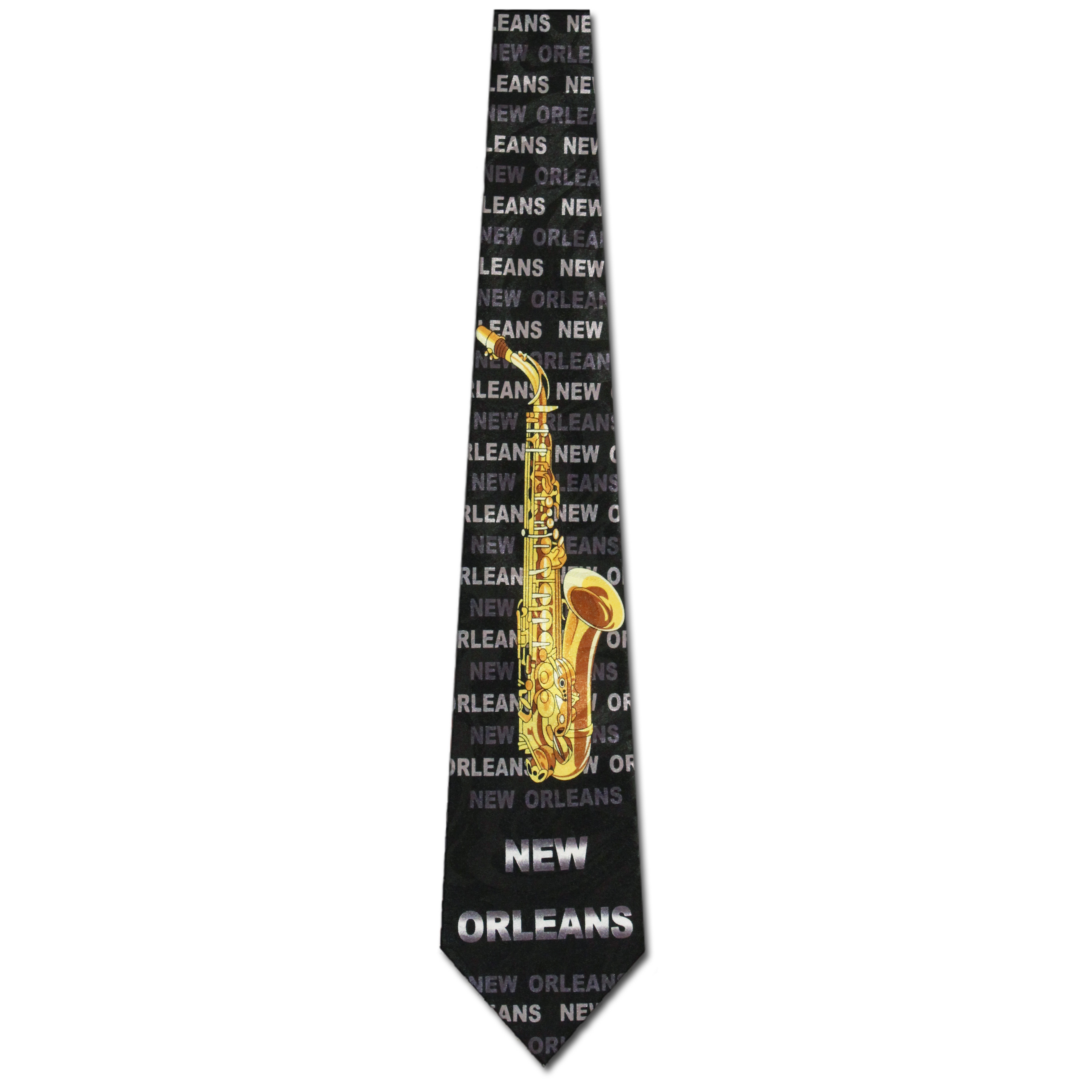 2409-100: New Orleans Saxophone Ties NOLA Music Jazz Neckties Black by Steven Harris at Abcties.com