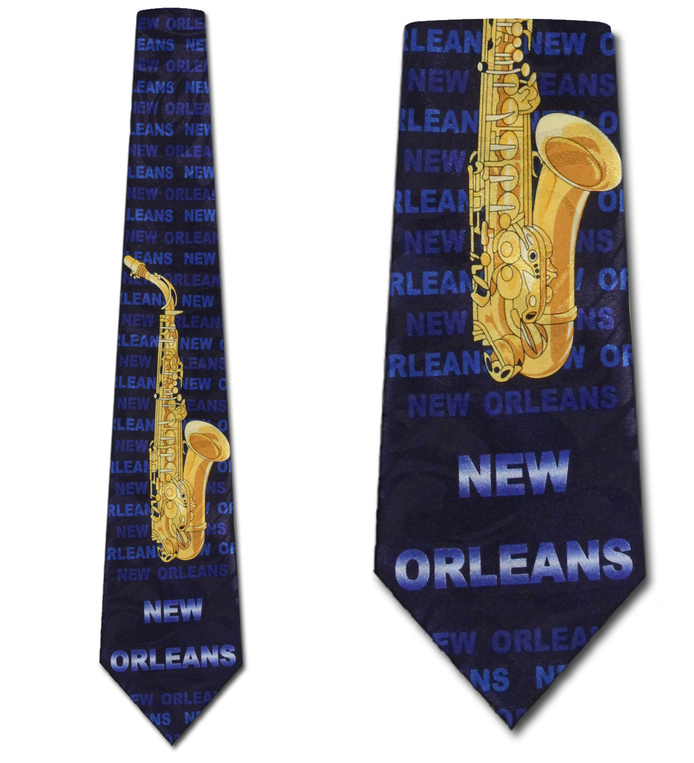 2409-102: New Orleans Saxophone Ties NOLA Music Jazz Neckties Navy by Steven Harris