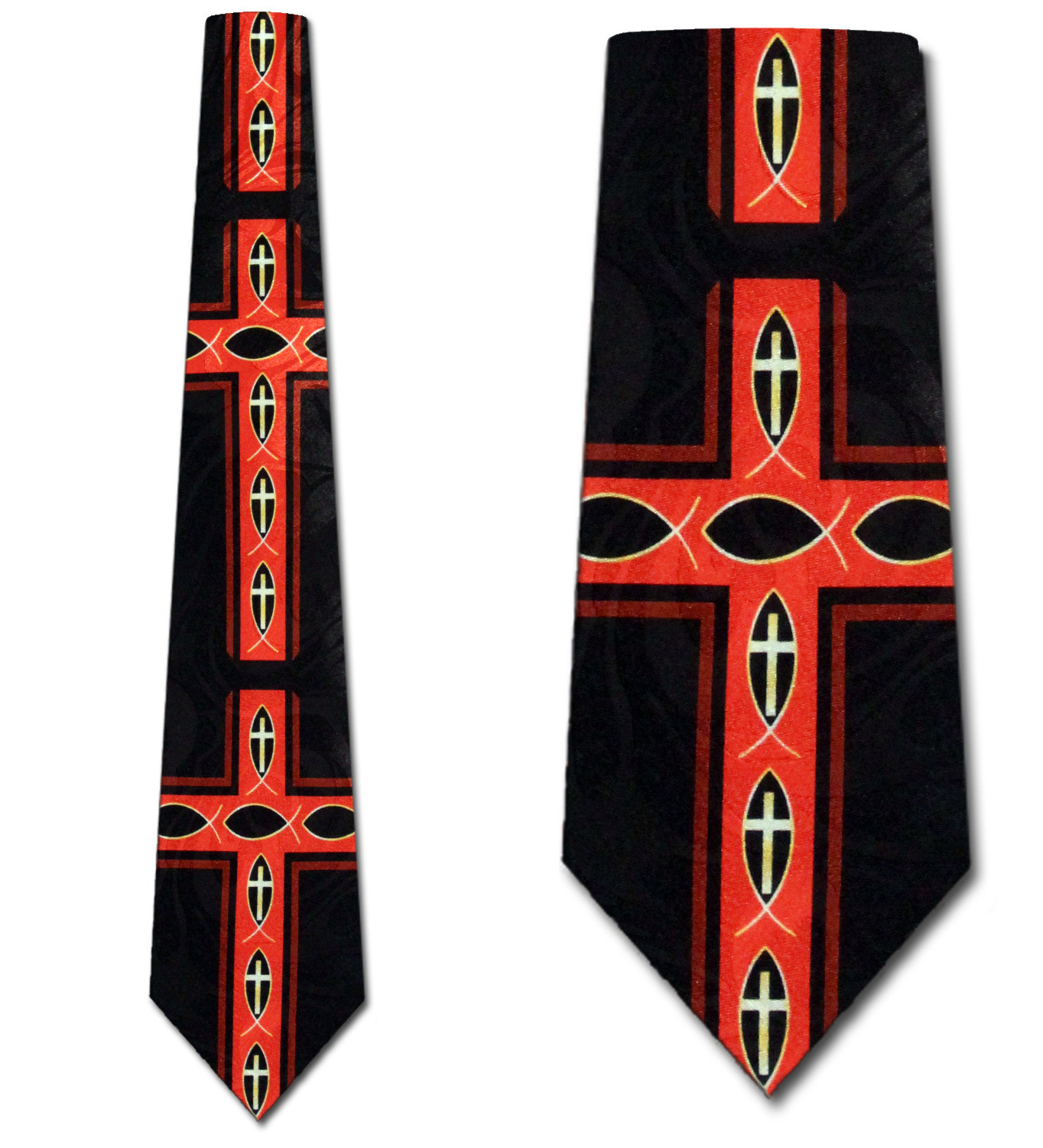 2436-100: Large Crosses Ichthys Ties Religious Jesus Fish Neckties Black by Steven Harris at Abcties.com