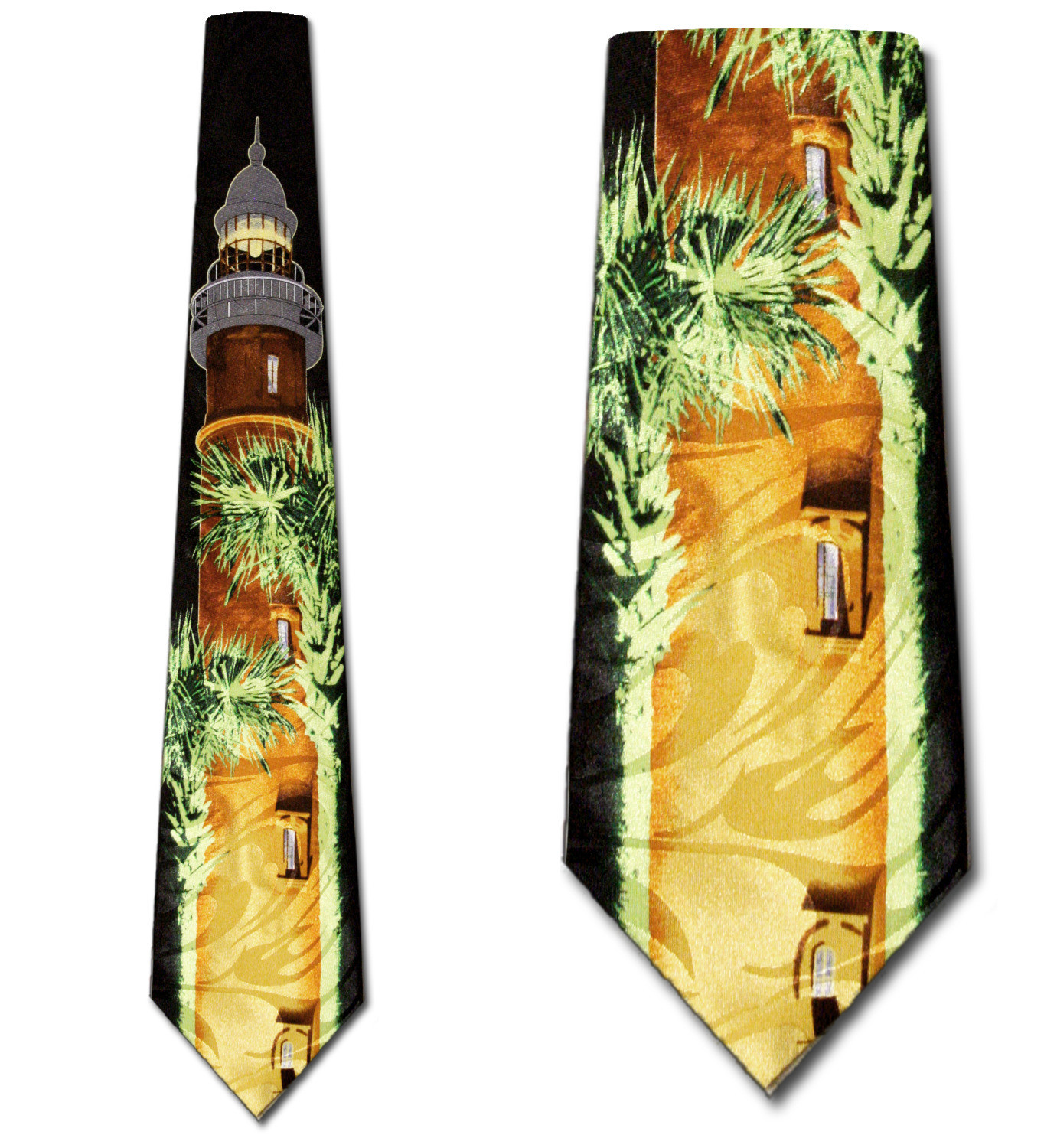 2442-100: Lighthouse Ties Palm Tree Night Neckties Black by Steven Harris at Abcties.com