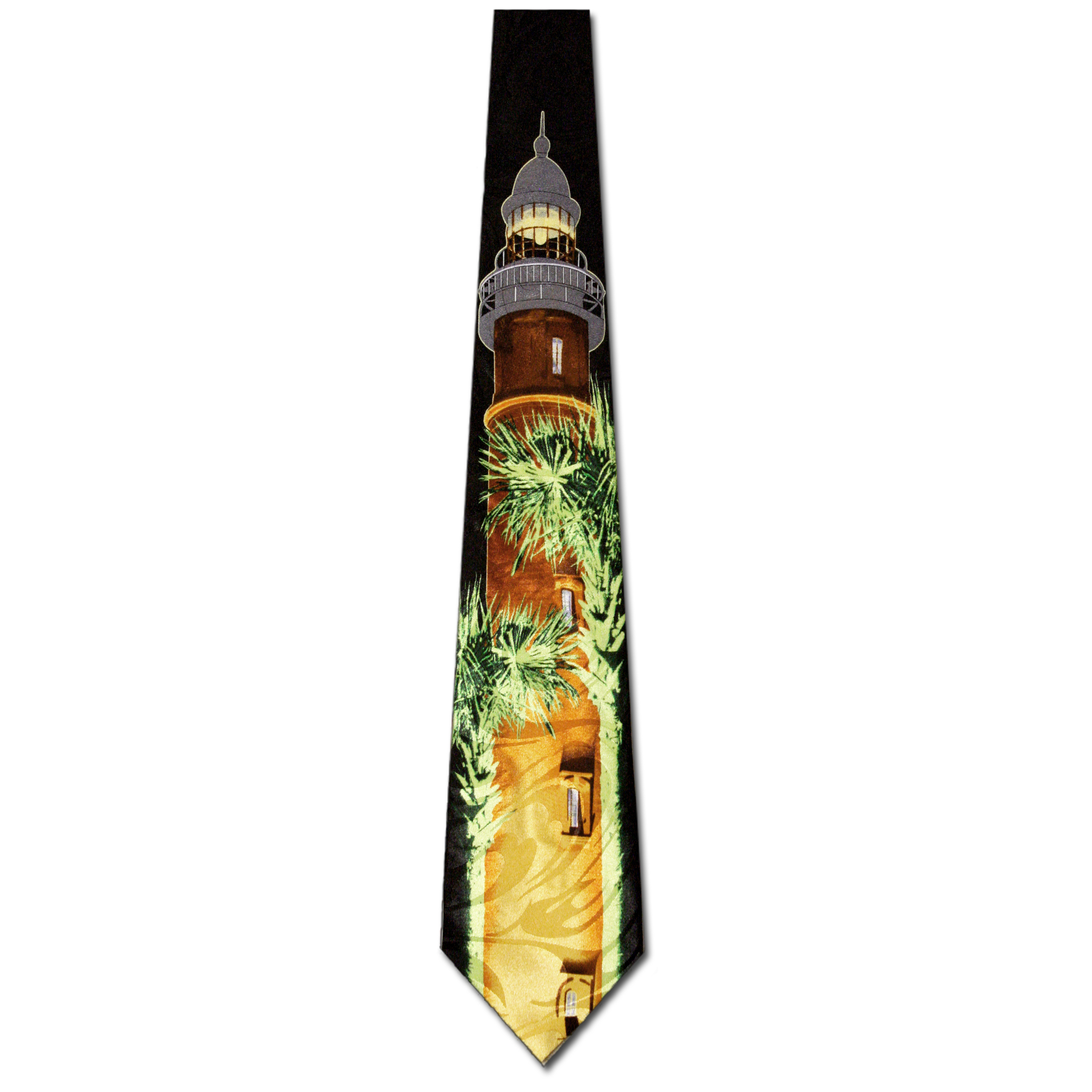 2442-100: Lighthouse Ties Palm Tree Night Neckties Black by Steven Harris at Abcties.com