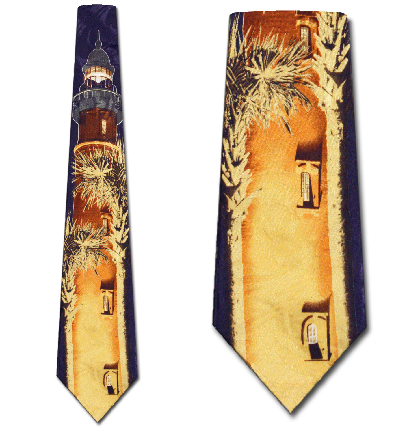 2442-102: Lighthouse Ties Palm Tree Night Neckties Navy by Steven Harris at Abcties.com