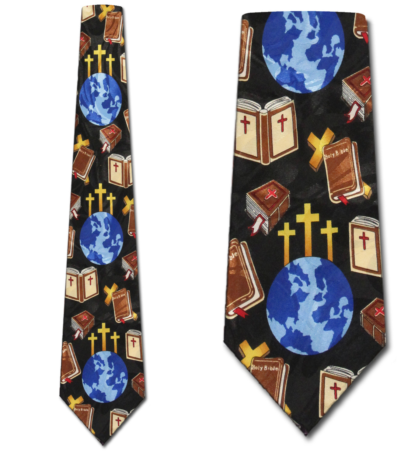 2450-100: Christian Icons Tie World Holy Bible Three Crosses Neckties Black by Steven Harris at Abcties.com