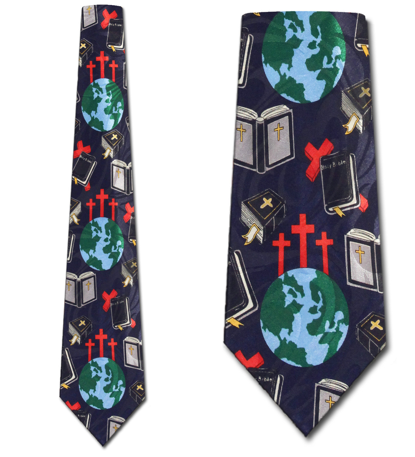 2450-102: Christian Icons Tie World Holy Bible Three Crosses Neckties Navy by Steven Harris at Abcties.com