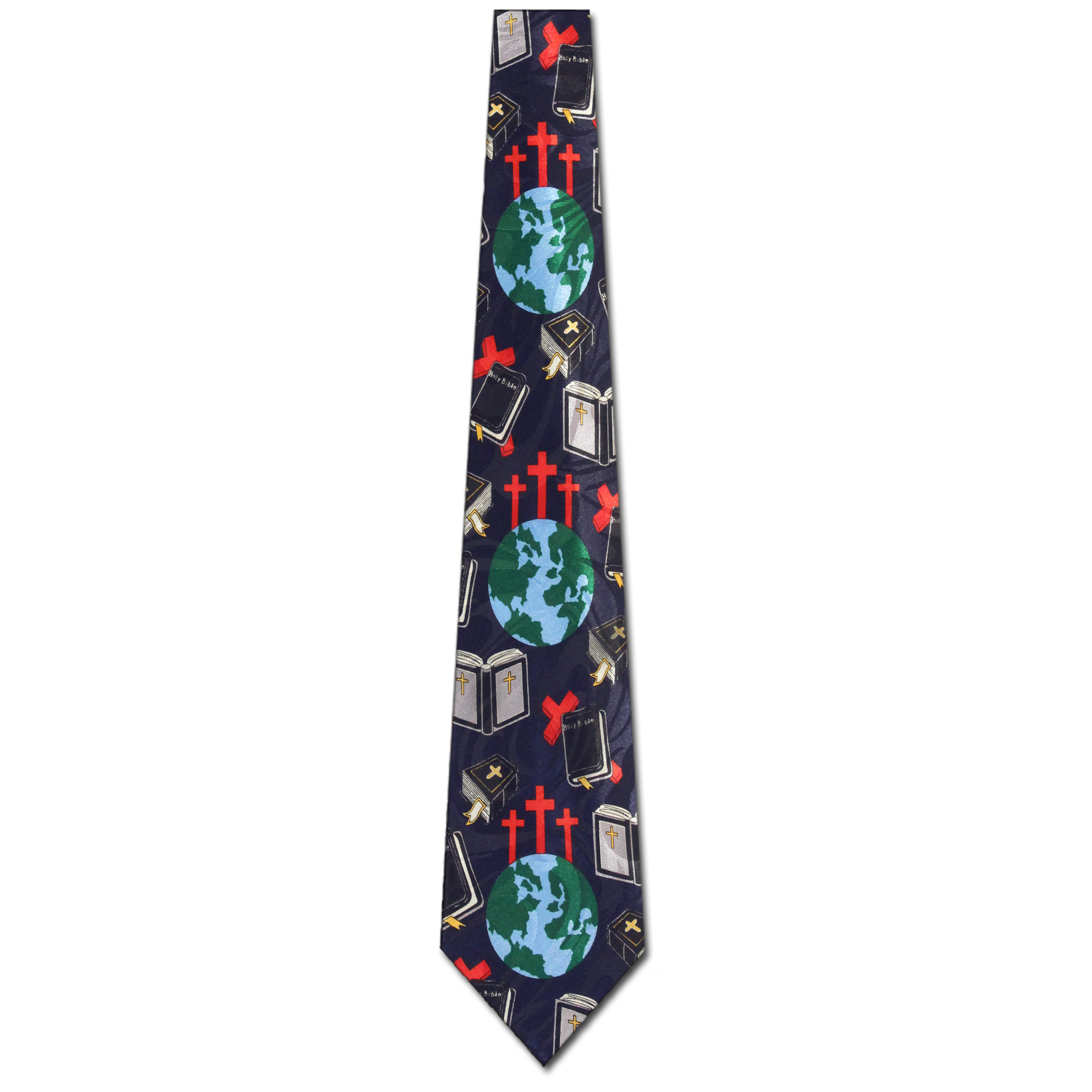 2450-102: Christian Icons Tie World Holy Bible Three Crosses Neckties Navy by Steven Harris at Abcties.com