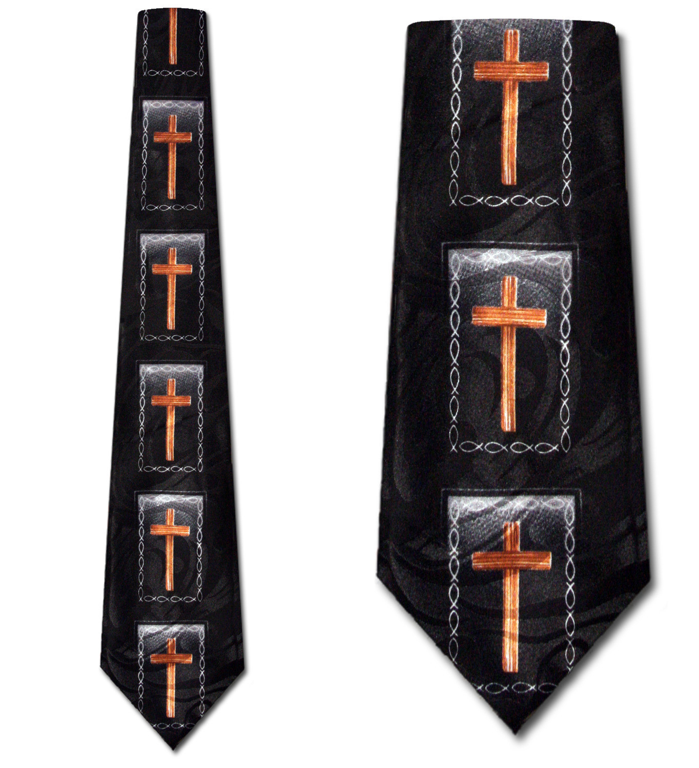2451-100: Cross Fish Panels Ties Jesus Ichthys Neckties Black by Steven Harris at Abcties.com