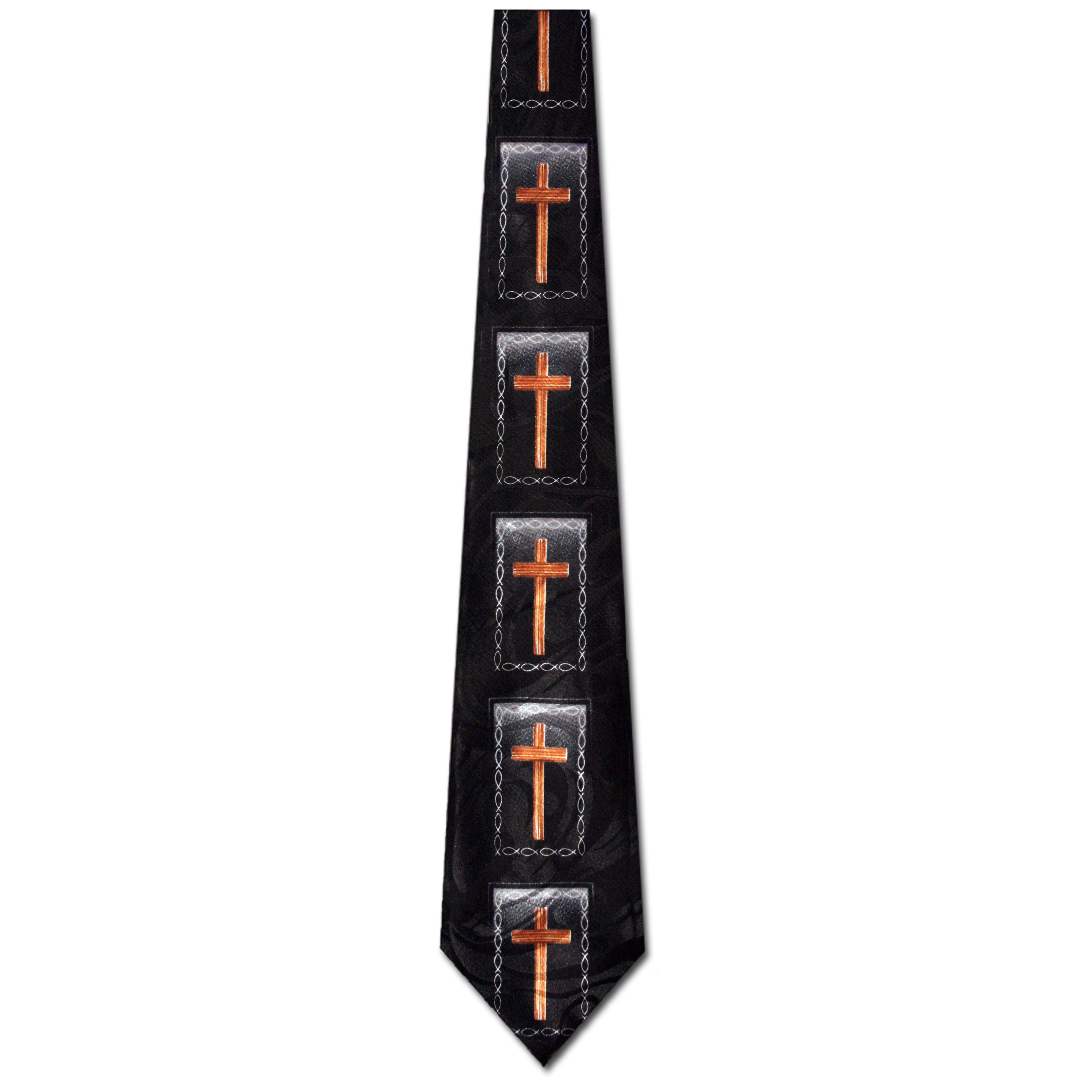 2451-100: Cross Fish Panels Ties Jesus Ichthys Neckties Black by Steven Harris at Abcties.com