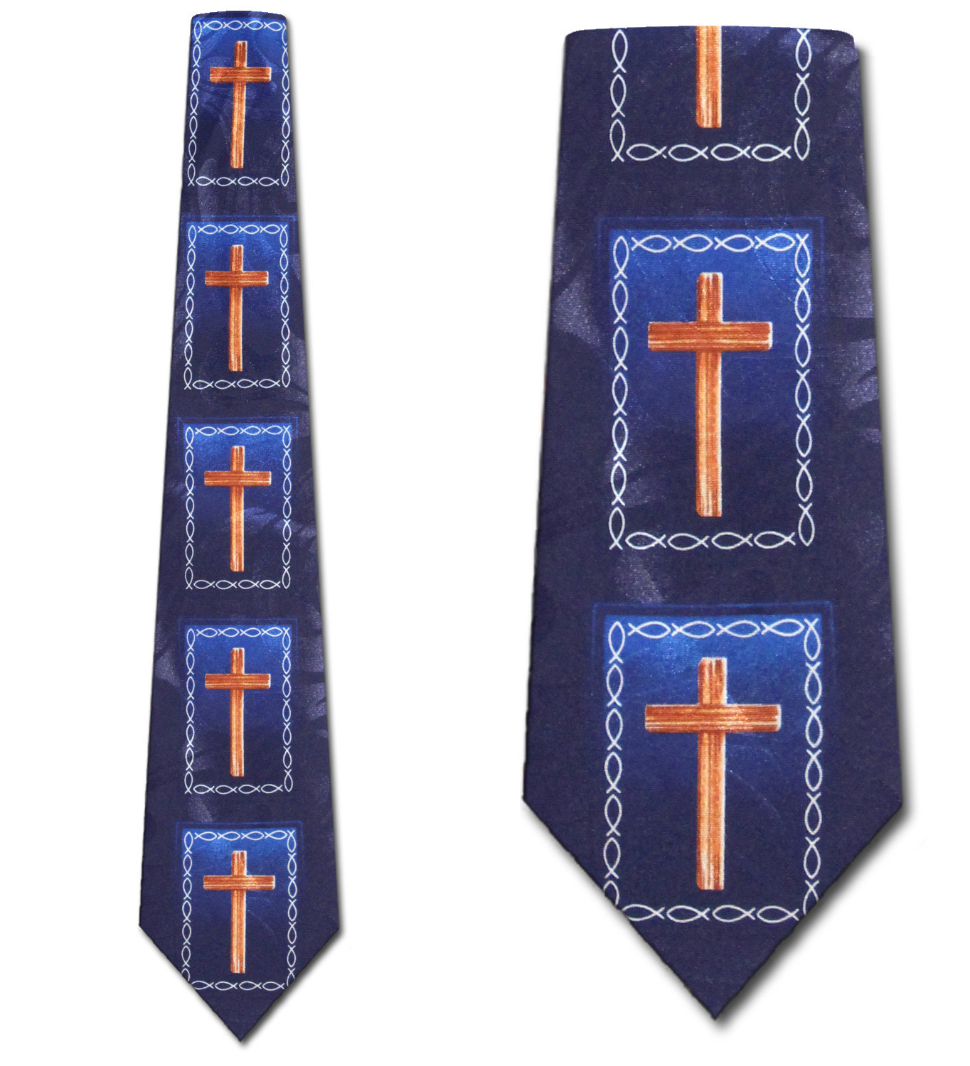 2451-102: Cross Fish Panels Ties Jesus Ichthys Neckties Navy by Steven Harris at Abcties.com