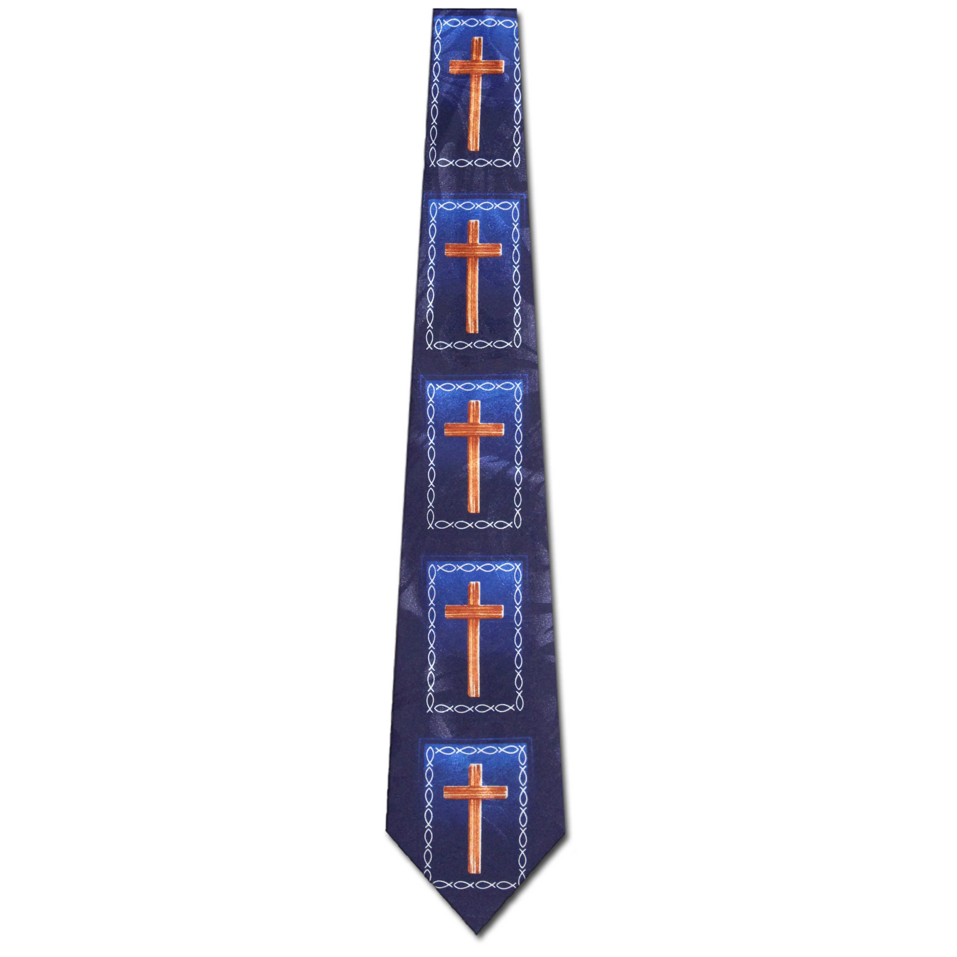 2451-102: Cross Fish Panels Ties Jesus Ichthys Neckties Navy by Steven Harris at Abcties.com