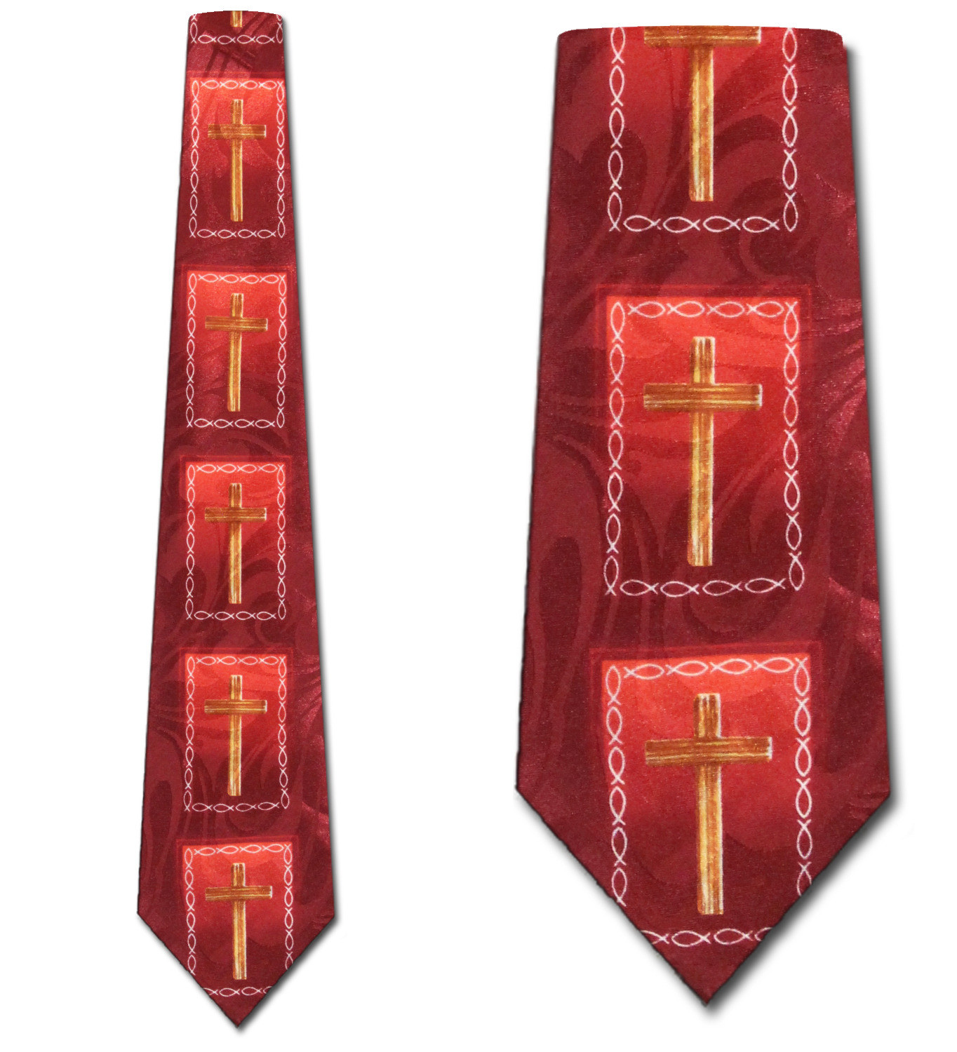 2451-104: Cross Fish Panels Ties Jesus Ichthys Neckties Red by Steven Harris at Abcties.com