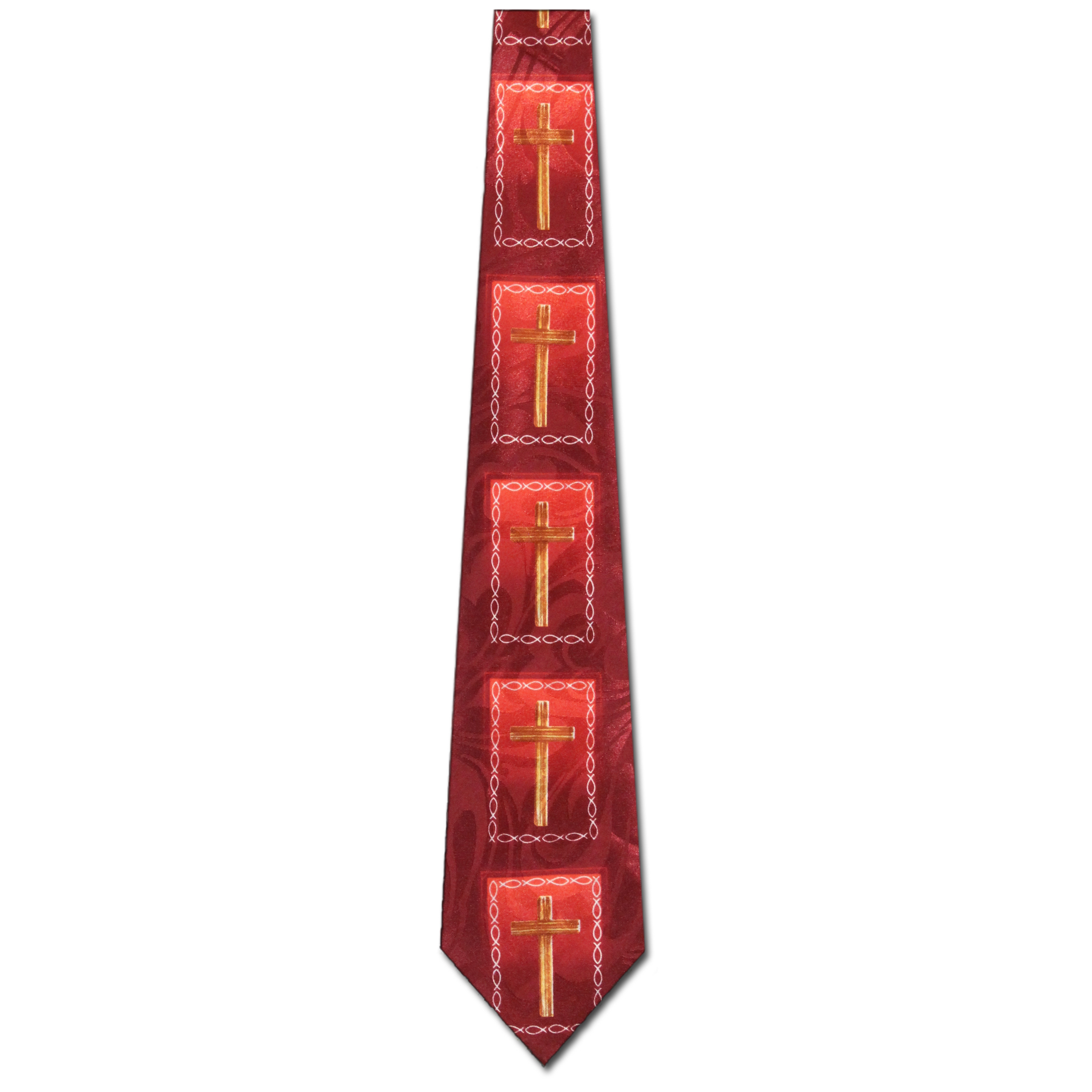 2451-104: Cross Fish Panels Ties Jesus Ichthys Neckties Red by Steven Harris at Abcties.com