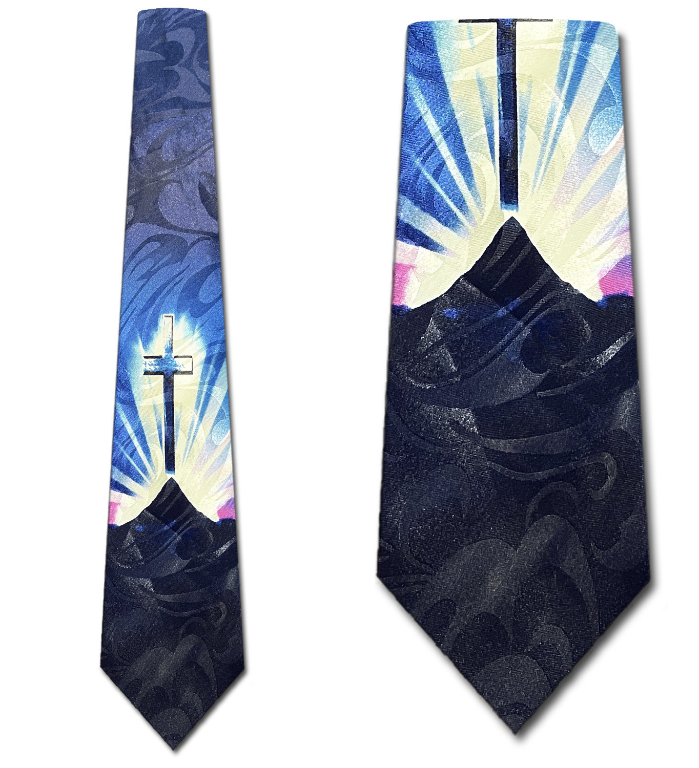 2459-100: Mountain with Glowing Cross Ties Christian Neckties Black by Steven Harris at Abcties.com